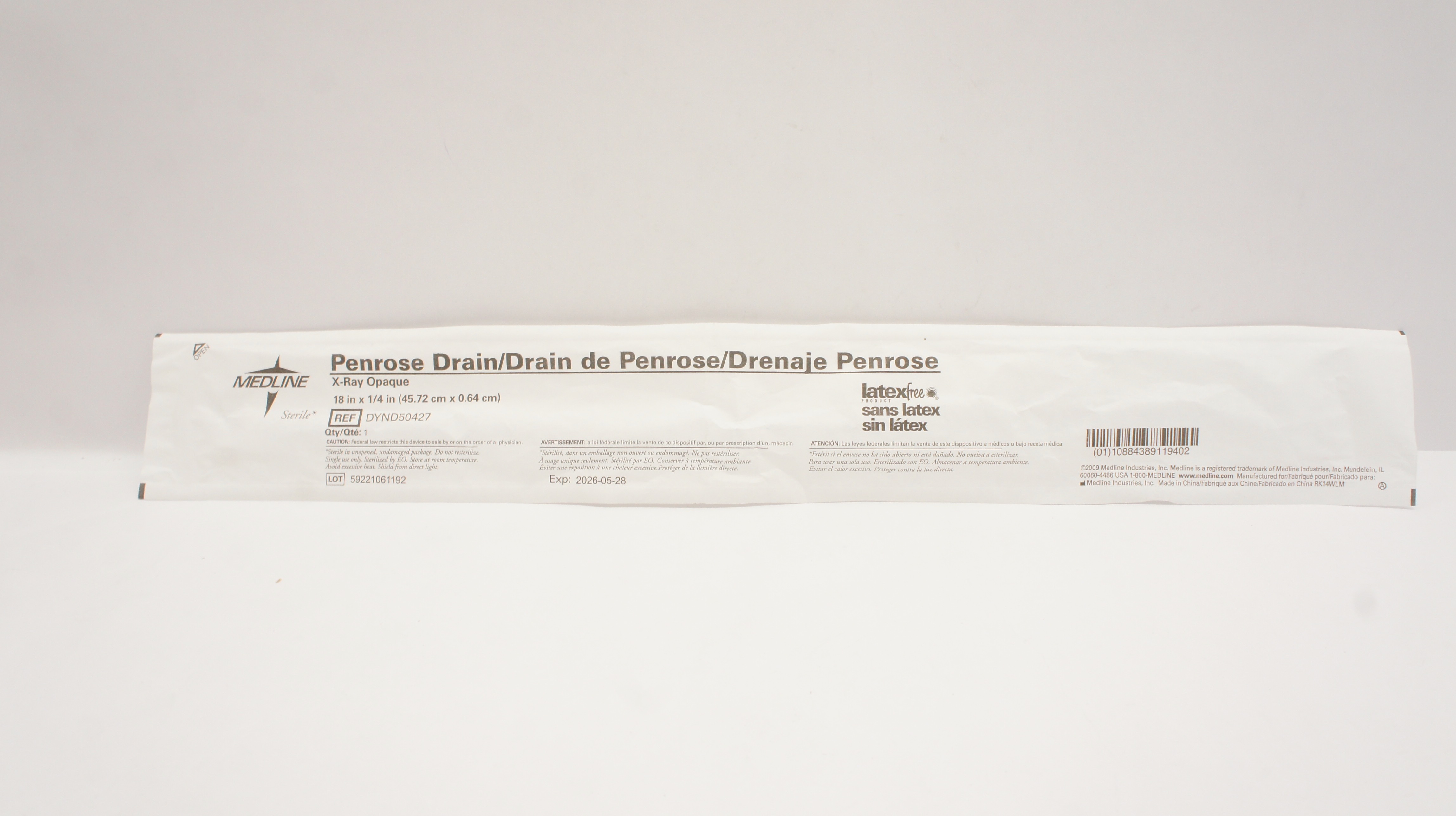 Medline DYND50427 Penrose Drain X-Ray Opaque 18inch x 1/4inch