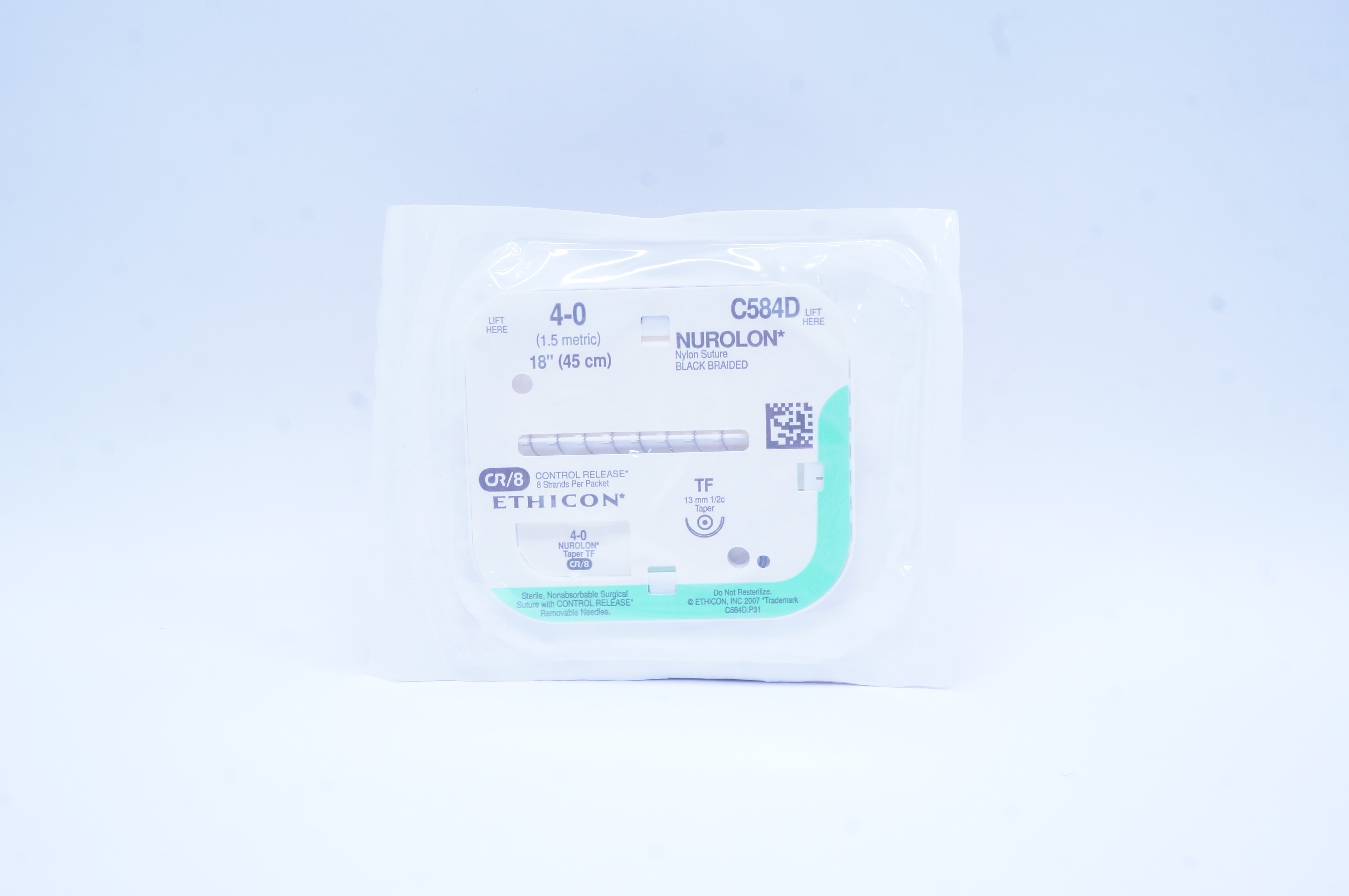Ethicon C584D 4-0 Nurolon Nylon Stre TF 13mm 1/2c Taper, 18 inch CR/8