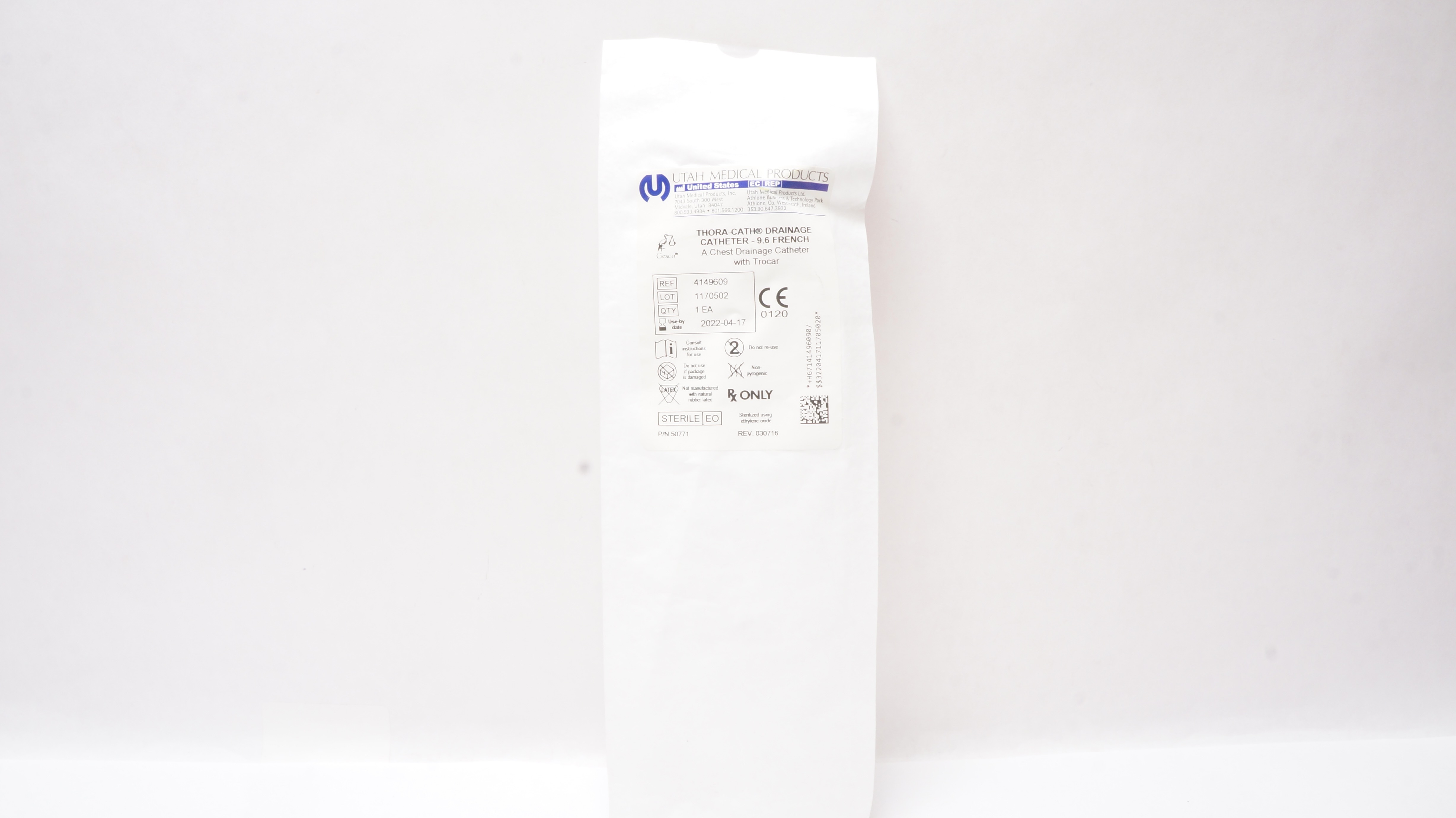 Utah Medical 4149609 Thora-Cath Chest Drainage Cath. w/Trocar, 9.6 Fr (x)