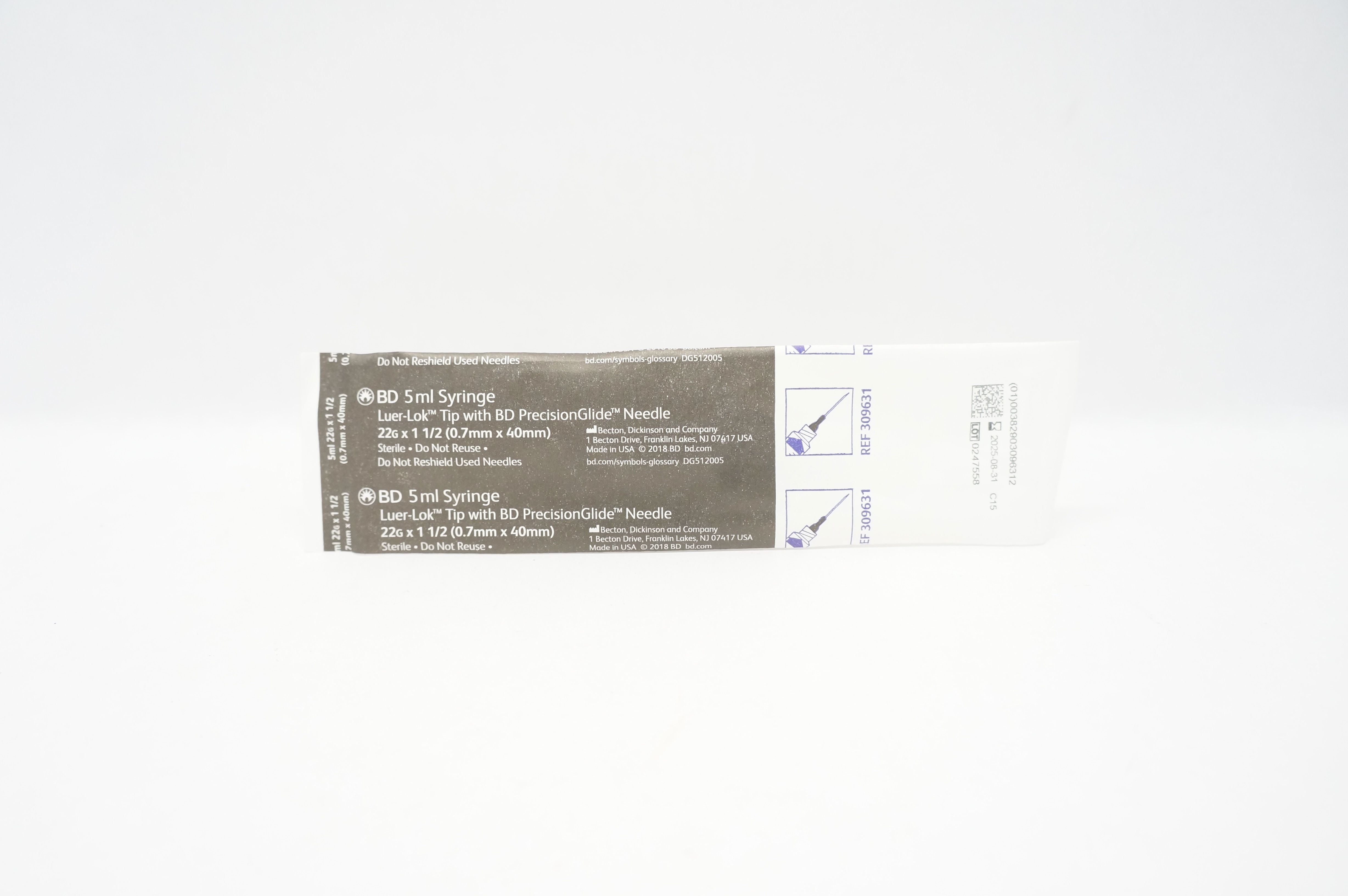 BD 309631 Syringe Luer-Lok W/ PrecisionGlide Ndle 5 mL 22Ga x 1-1/2Inch