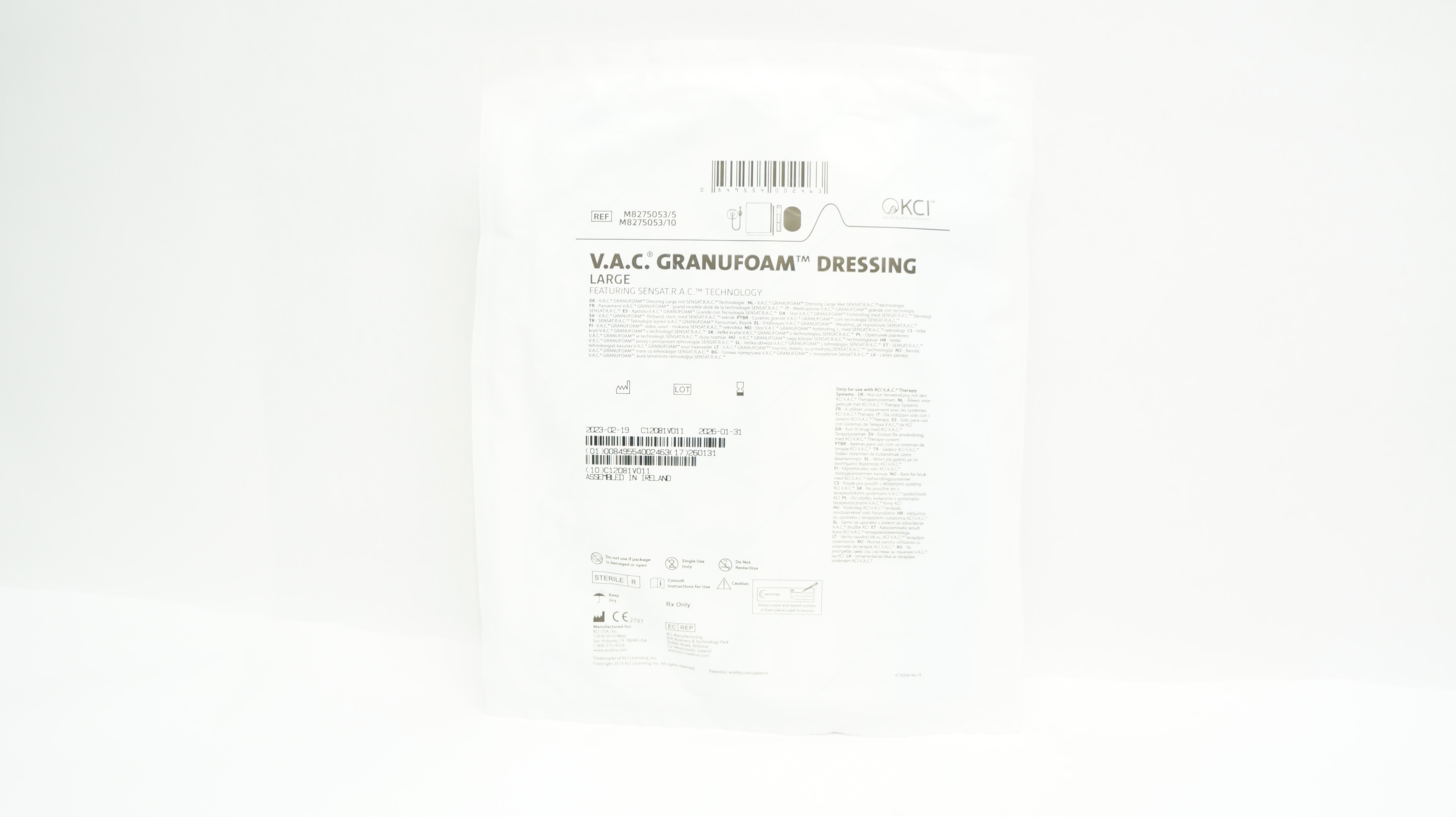 KCI M8275053/5 V.A.C. Granufoam Dressing Featuring SENSAT.R.A.C. TechnologyLarge