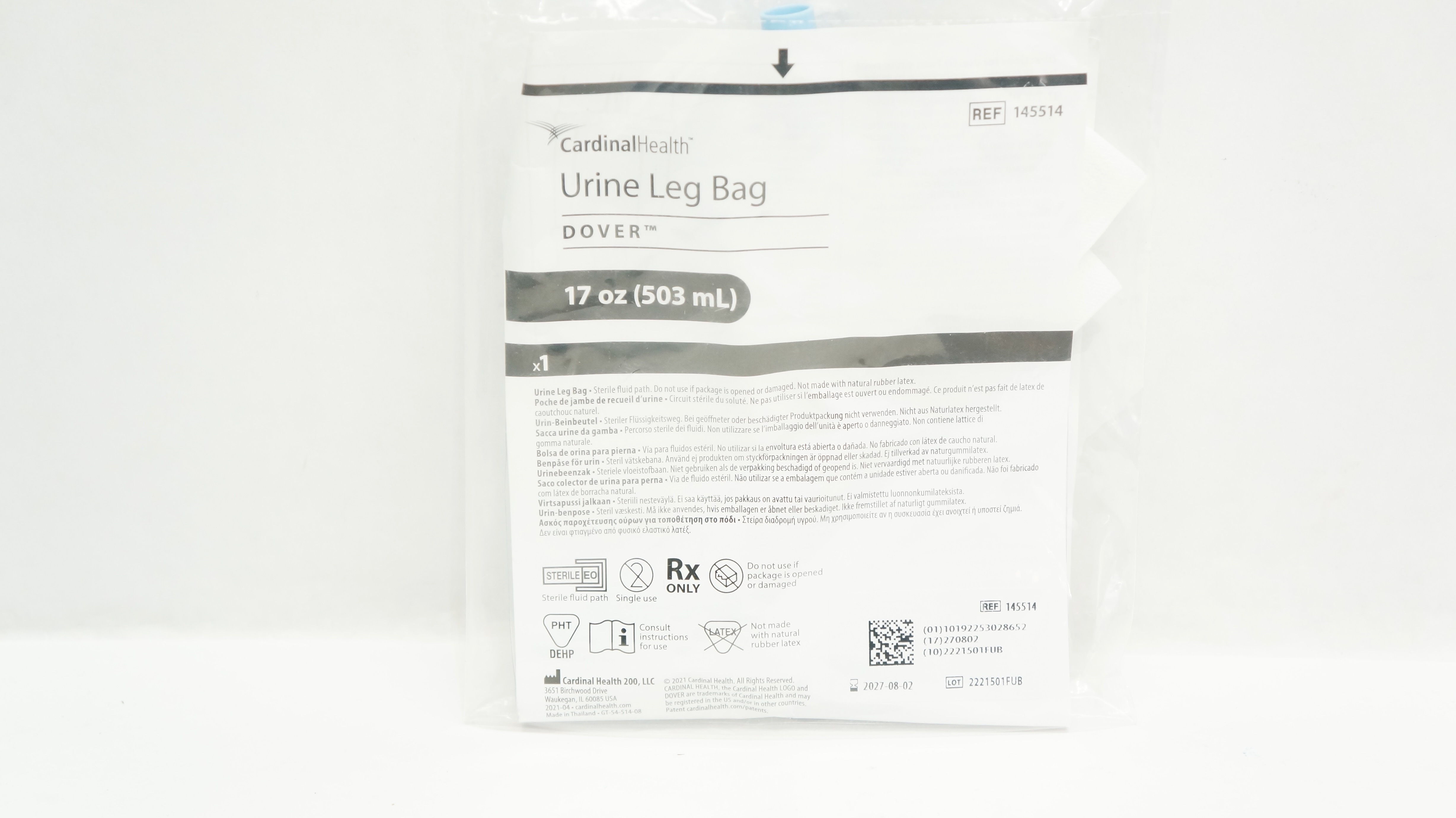 Cardinal Health 145514 Dover Urine Leg Bag 17oz