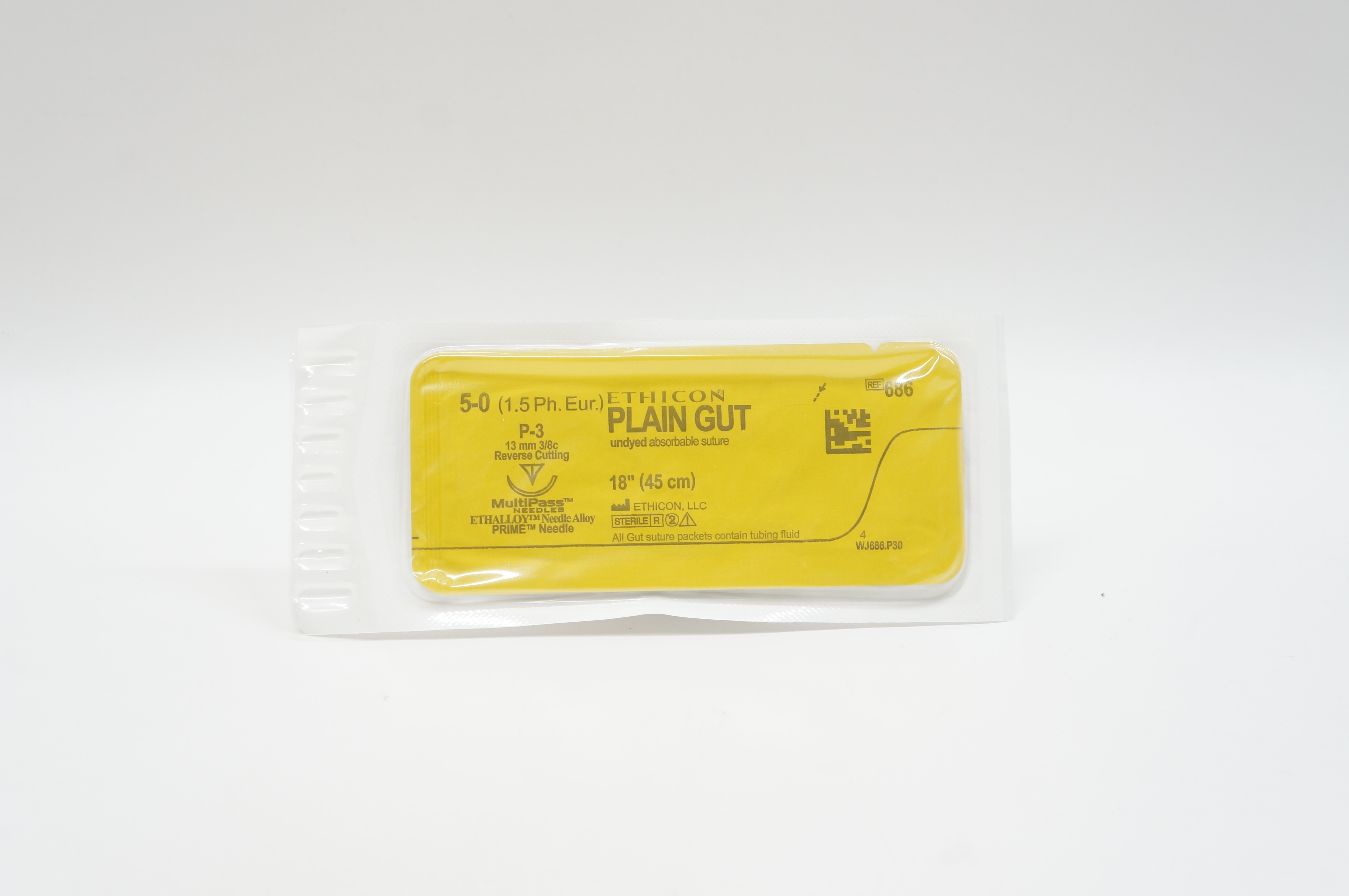 Ethicon 686 5-0 PLAIN GUT, P-3, 13mm 3/8c Reverse Cutting, 18inch