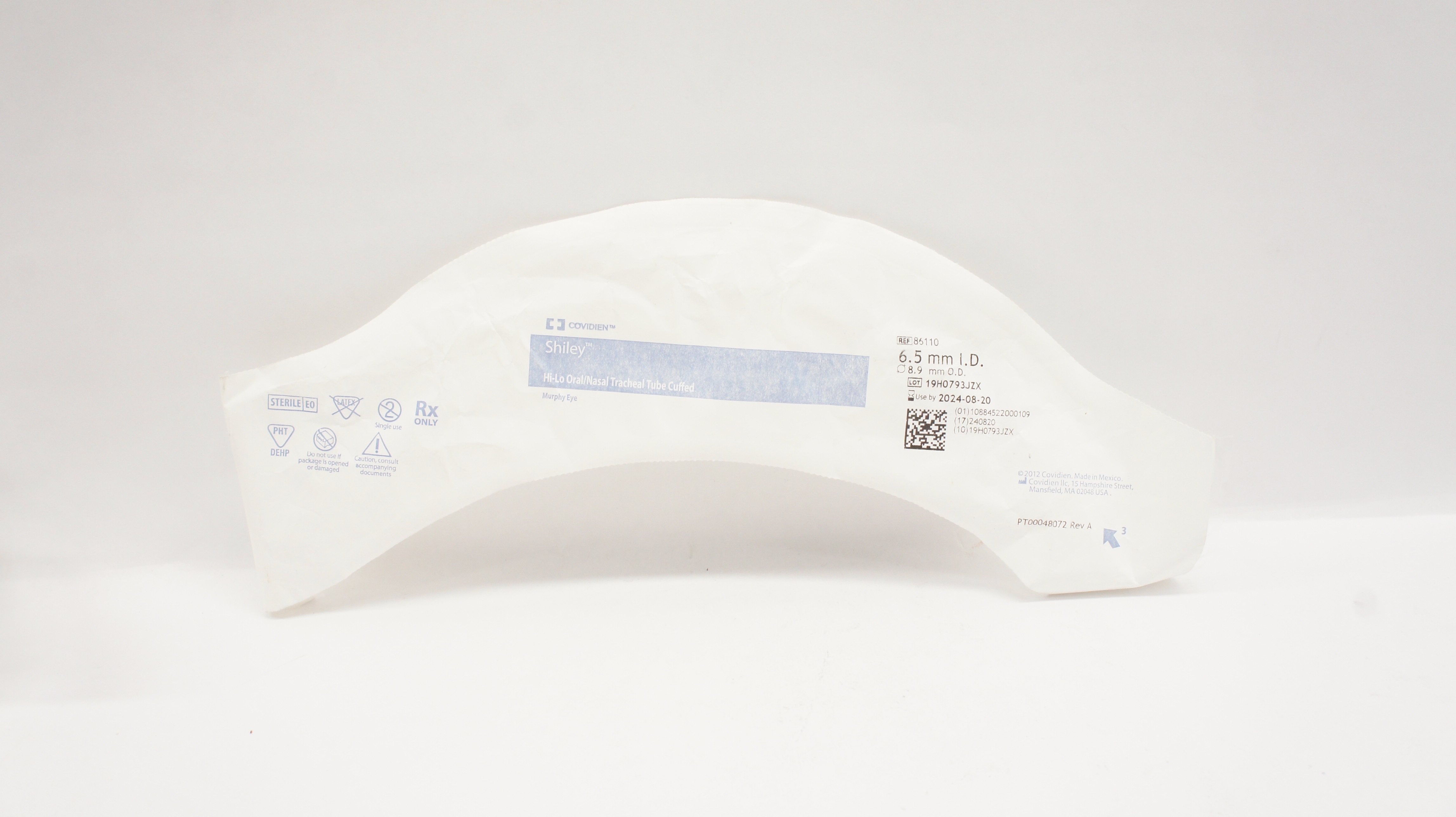 Covidien 86110 Shiley Hi-Lo Oral/Nasal Tracheal Tube Cuffed 6.5mm ID x 8.9mm OD