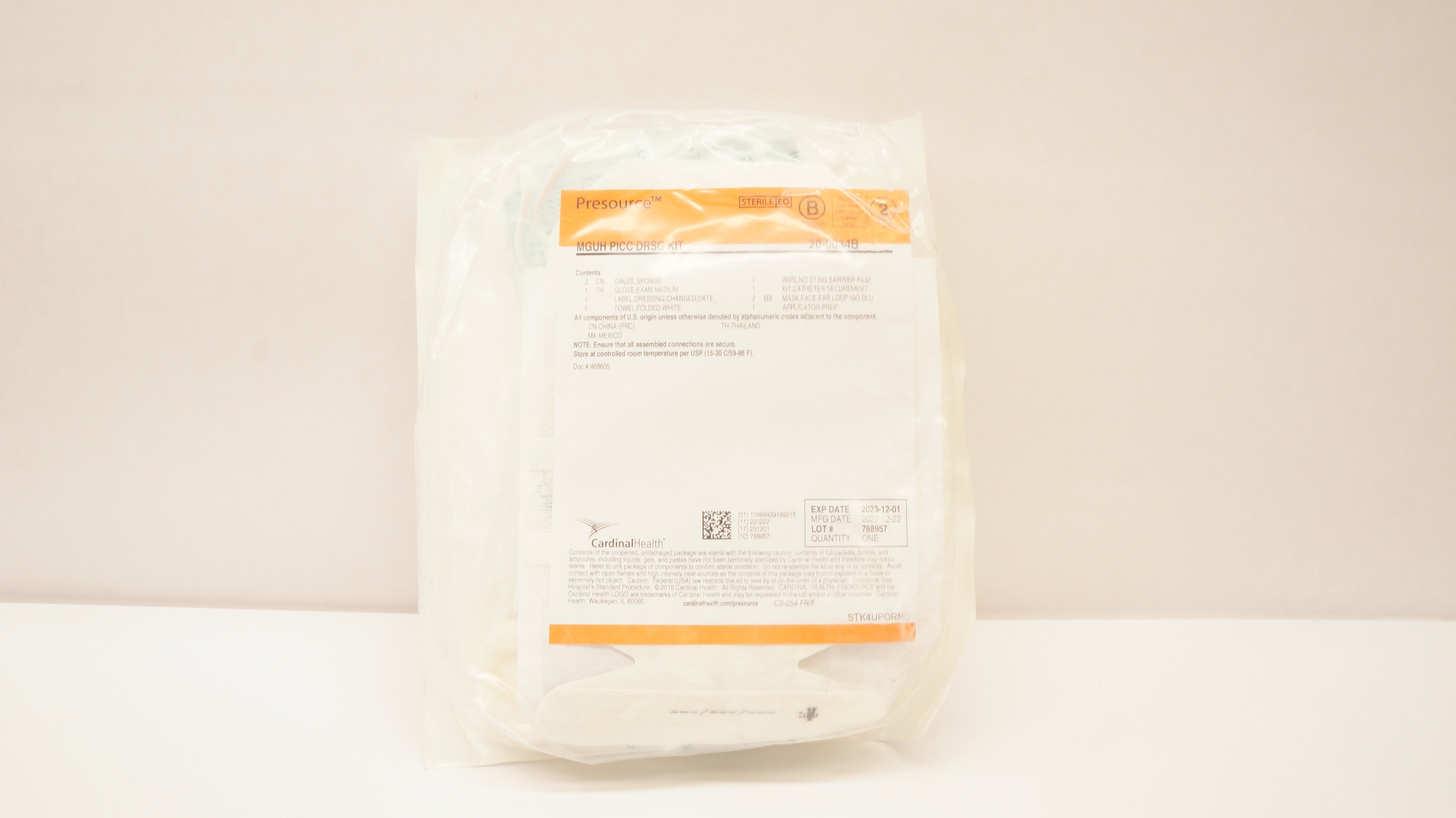 Cardinal Health 20-0034B Presource MGUH PICC DRSG Kit