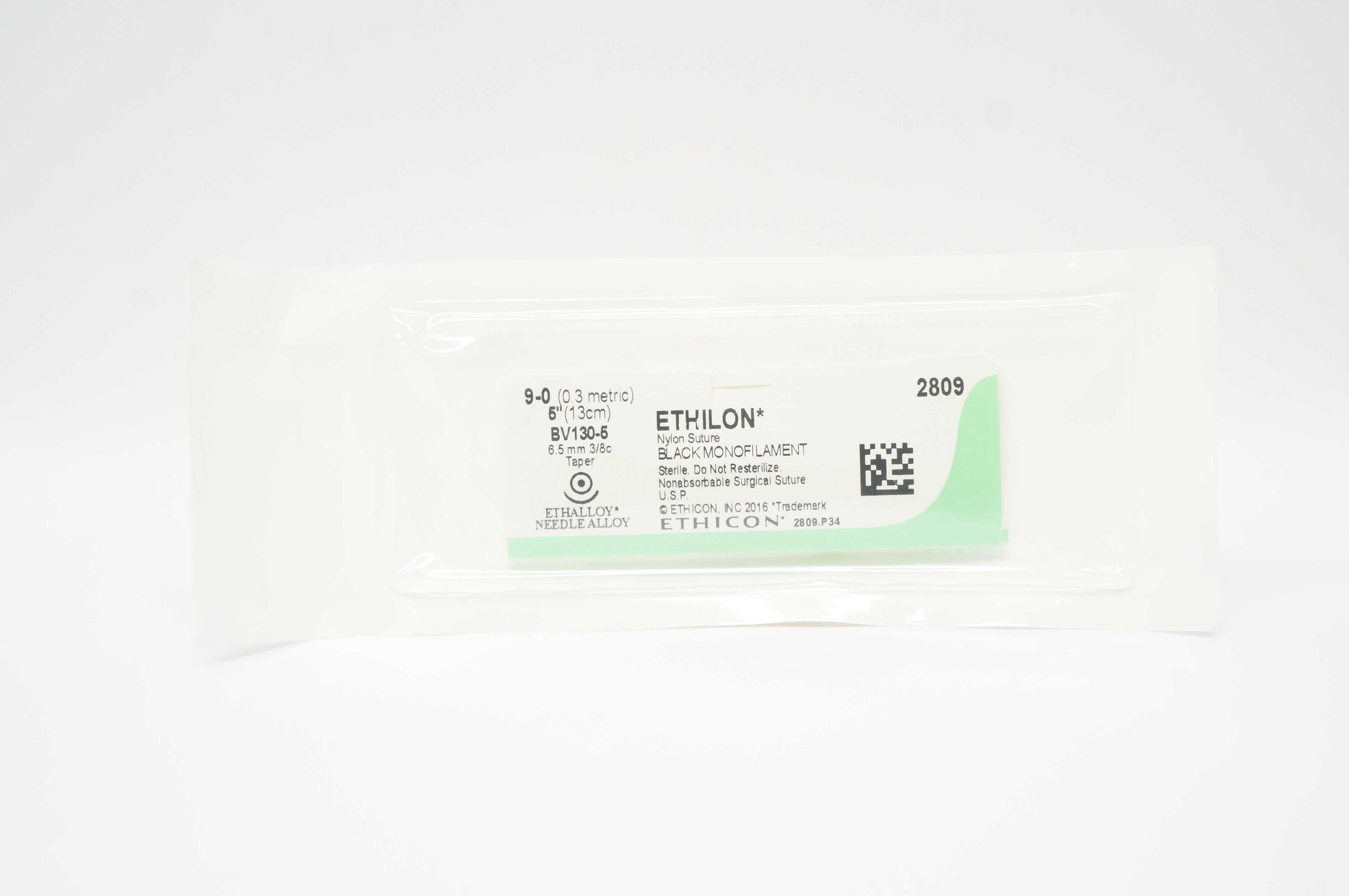Ethicon 2809 9-0 Ethilon Nylon Stre BV130-5 3/8c 6.5mm Taper, 5inch