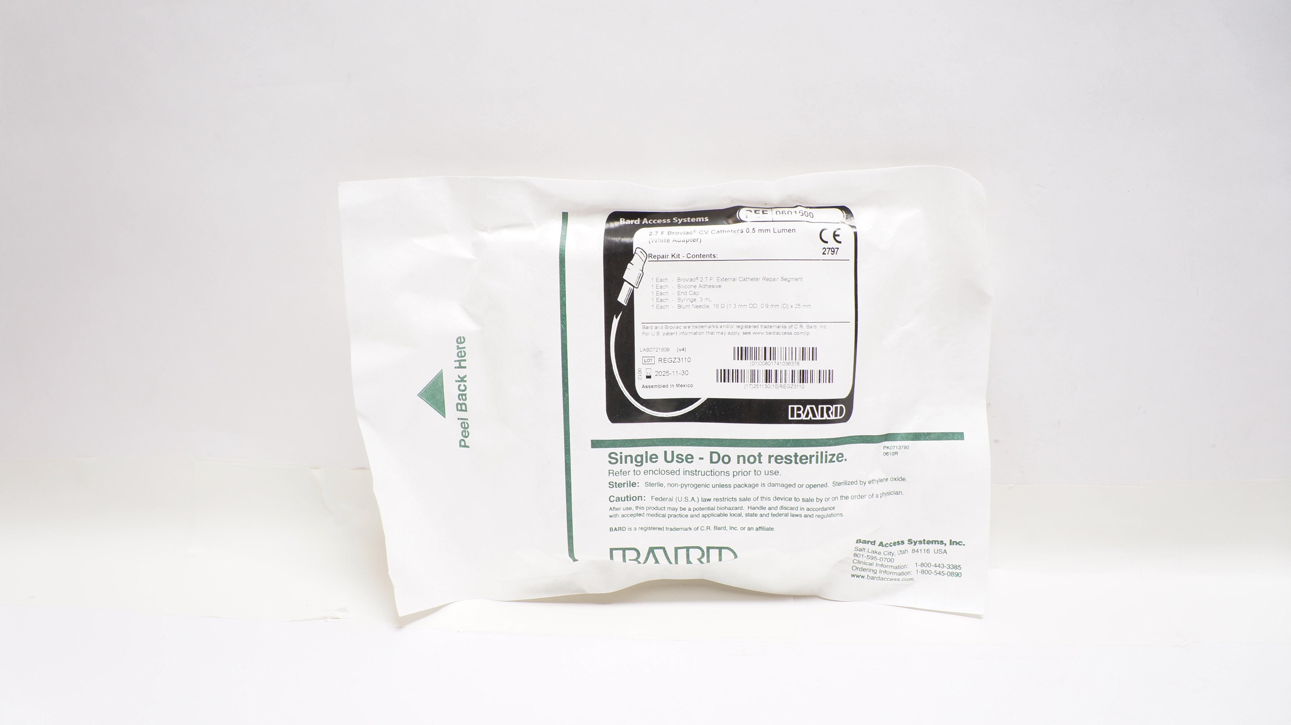 Bard 0601600 2.7F Broviac CV Caths. 0.5mm Lumen, Repair Kit