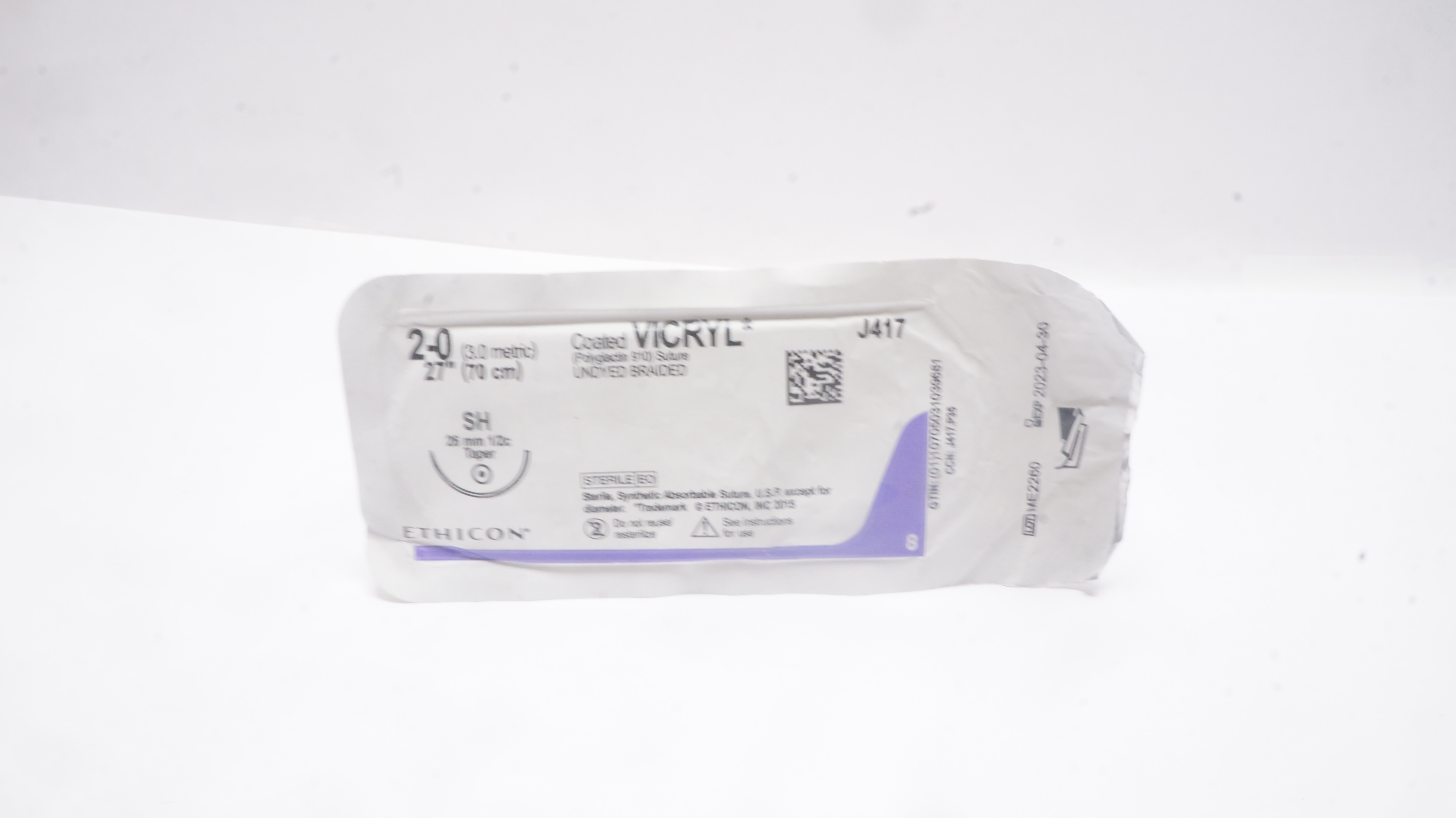 Ethicon J417 2-0 VICRYL, SH, 26mm 1/2c Taper, 27inch (x)