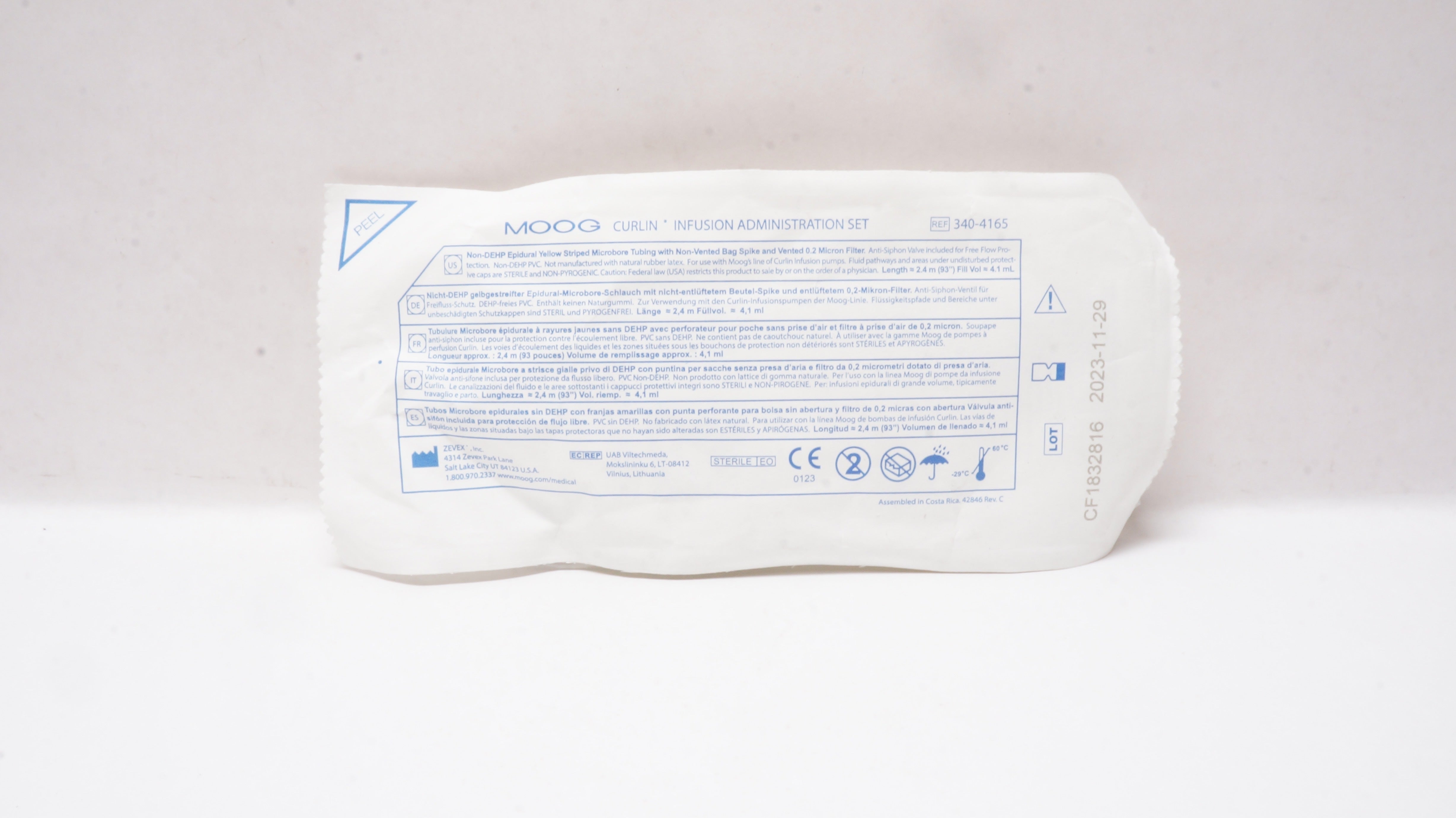 Zevex 340-4165 Moog Curlin Infusion Administration Set 93inch x 4.1mL (Approx.)