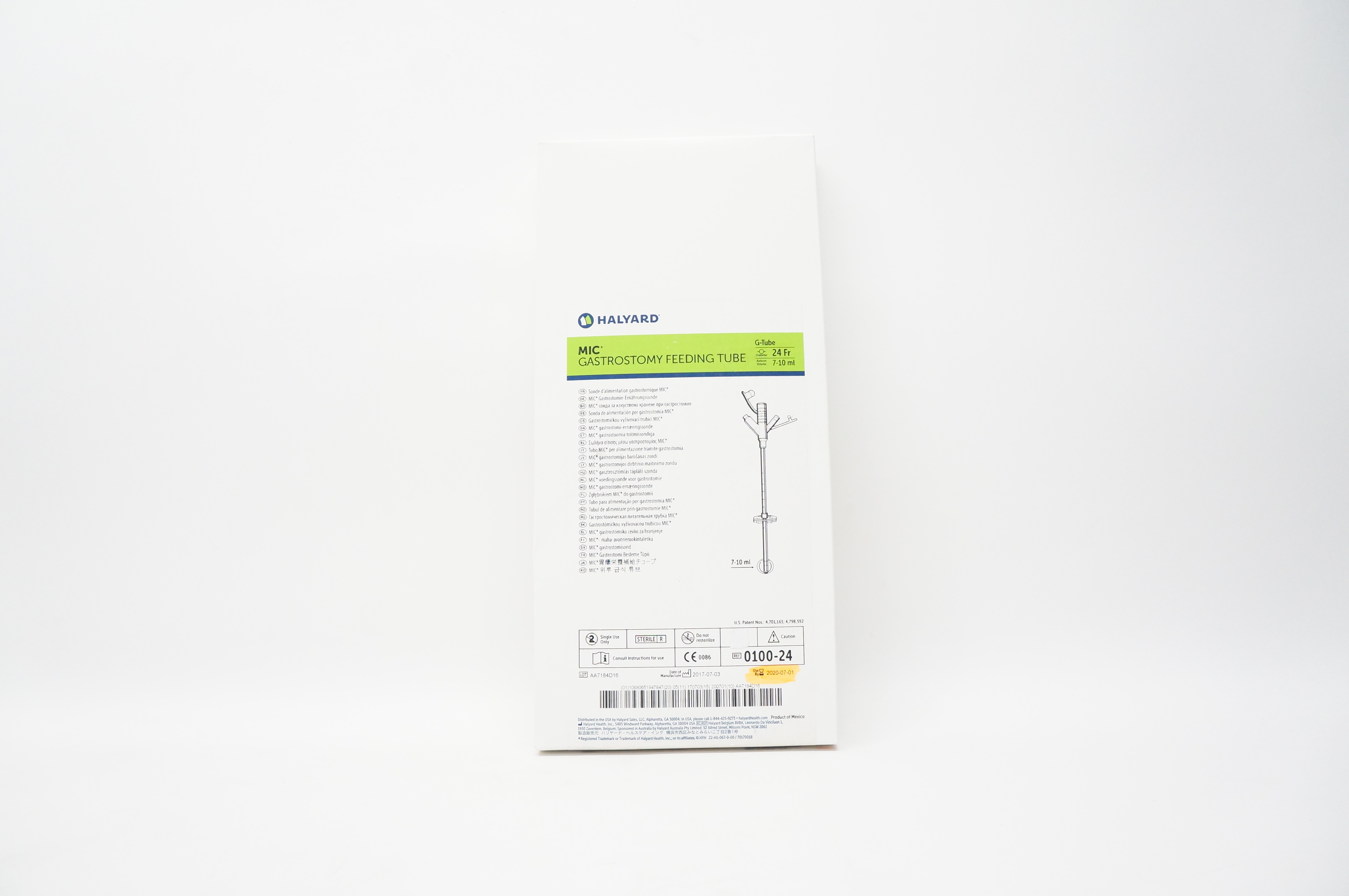 Halyard 0100-24 MIC Gastrostomy Feeding Tube 24Fr 7-10ml (x)