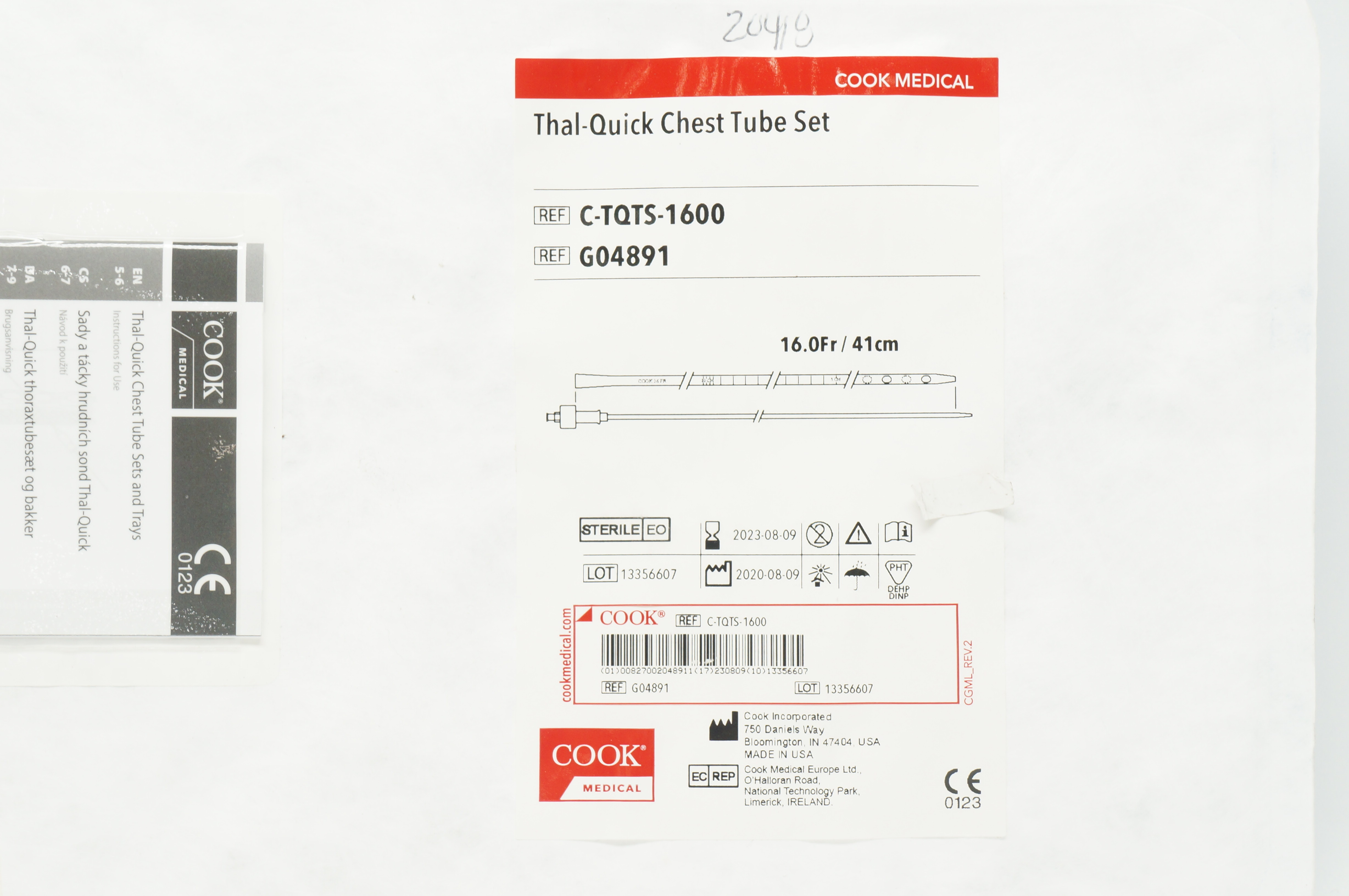 Cook Medical G04891 Thal-Quick Chest Tube Set 16.0Fr