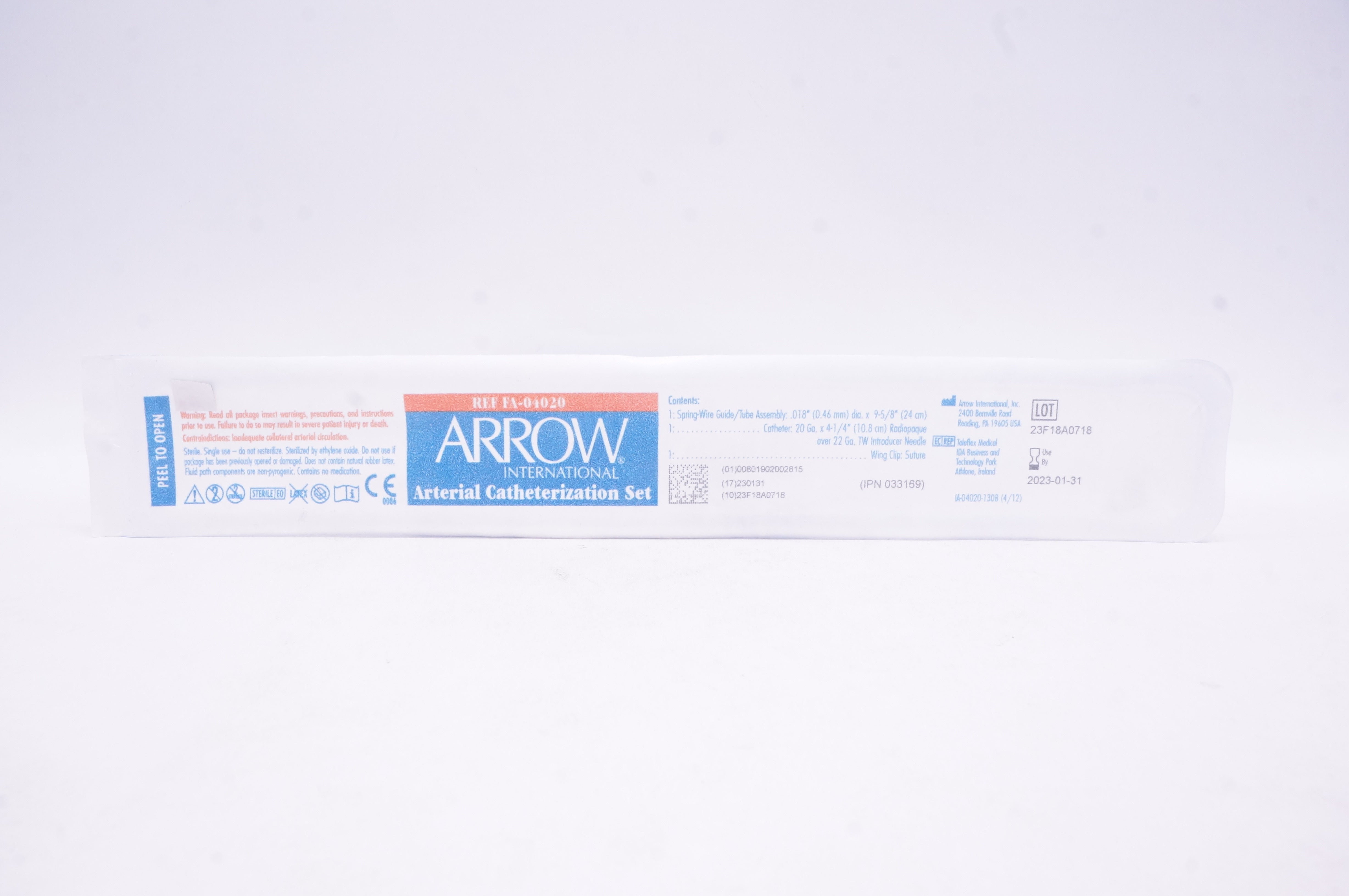 Arrow FA-04020 Arterial Catheterization Set 20 Ga. x 4-1/4inch