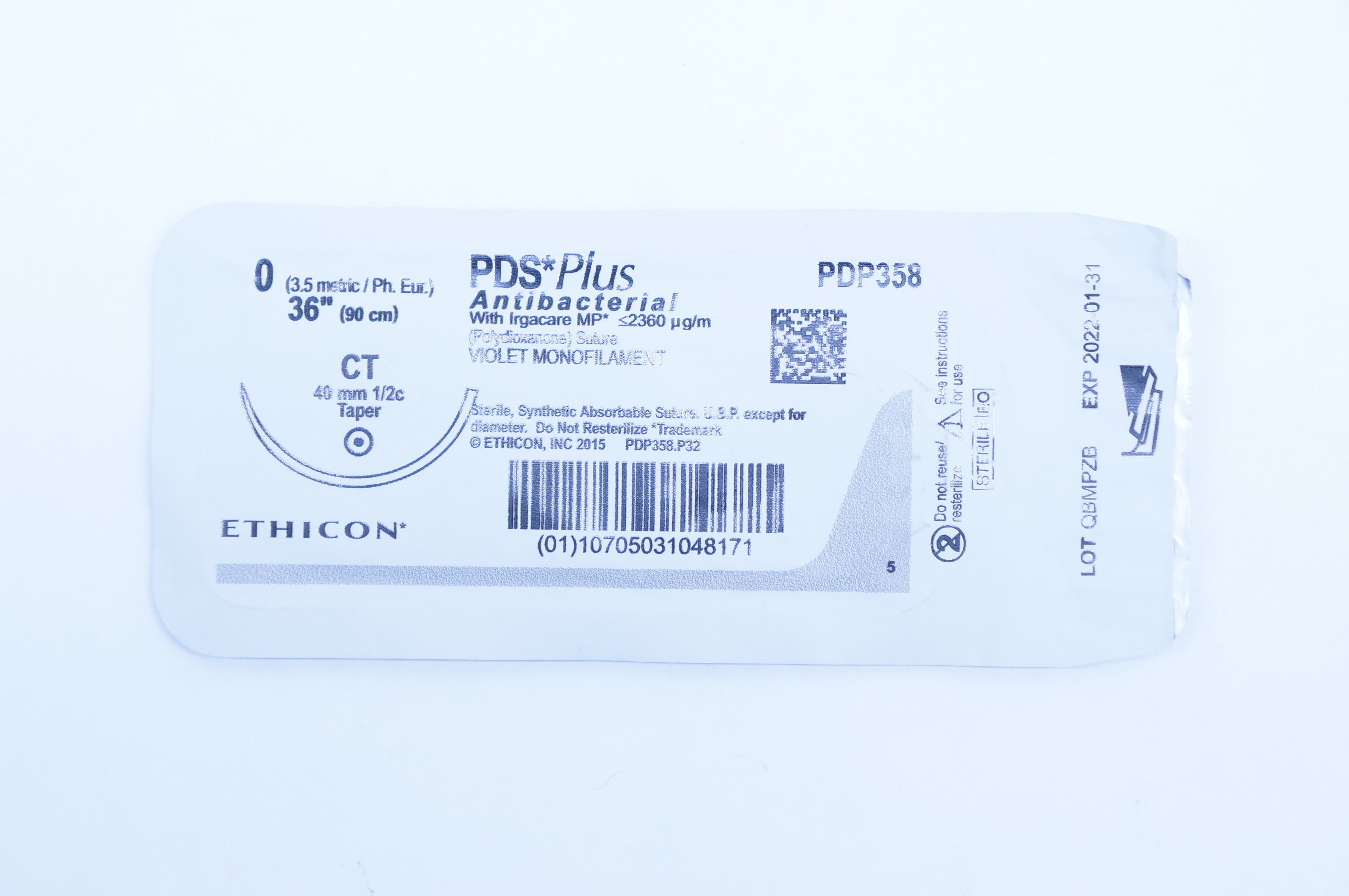 Ethicon PDP358 0 PDS Plus CT, 40mm 1/2c Taper, 36inch