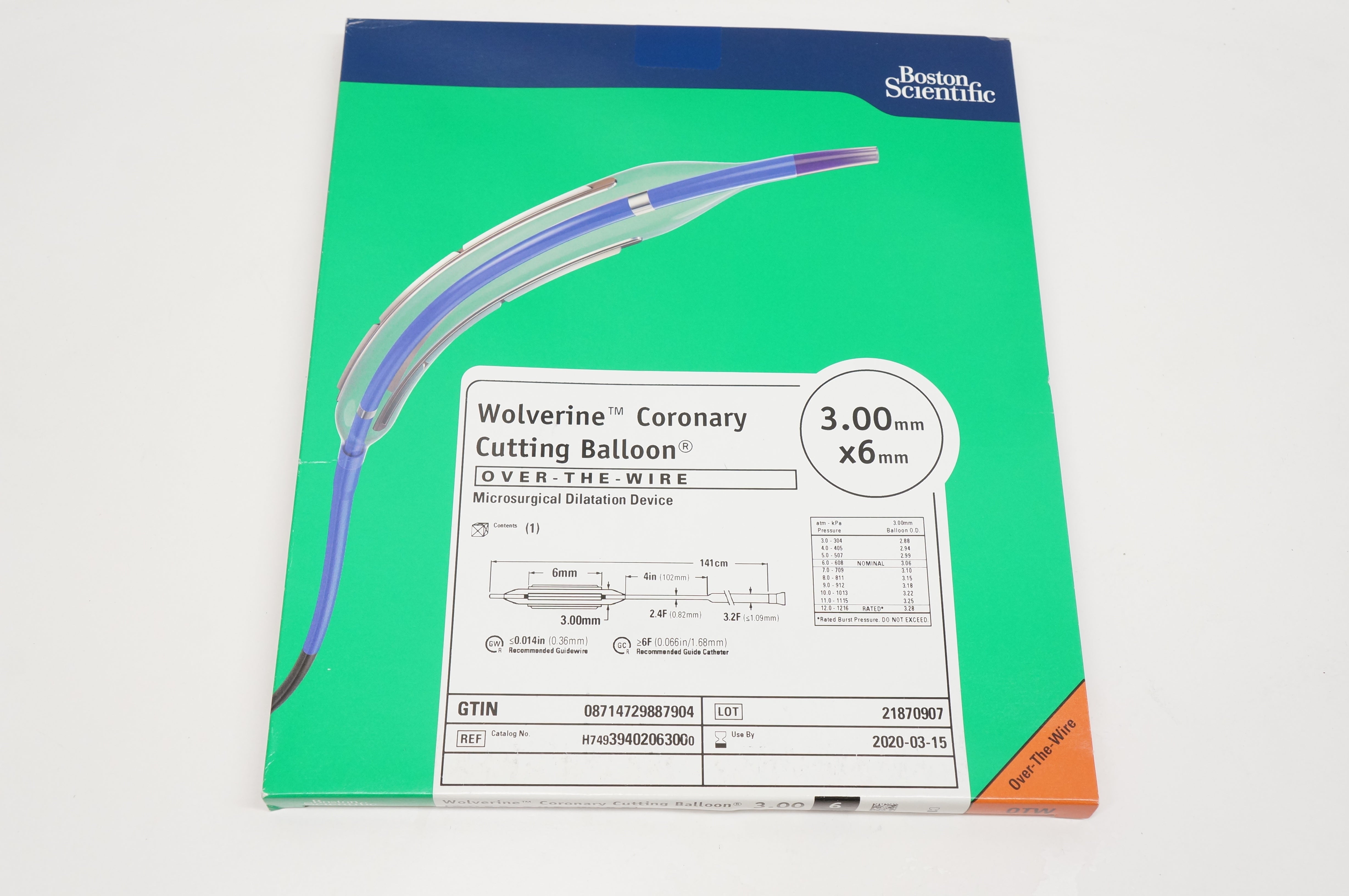 Boston Scientific 3940206300 Wolverine Coronary Cutting Balloon 3.00mm x 6mm (x)