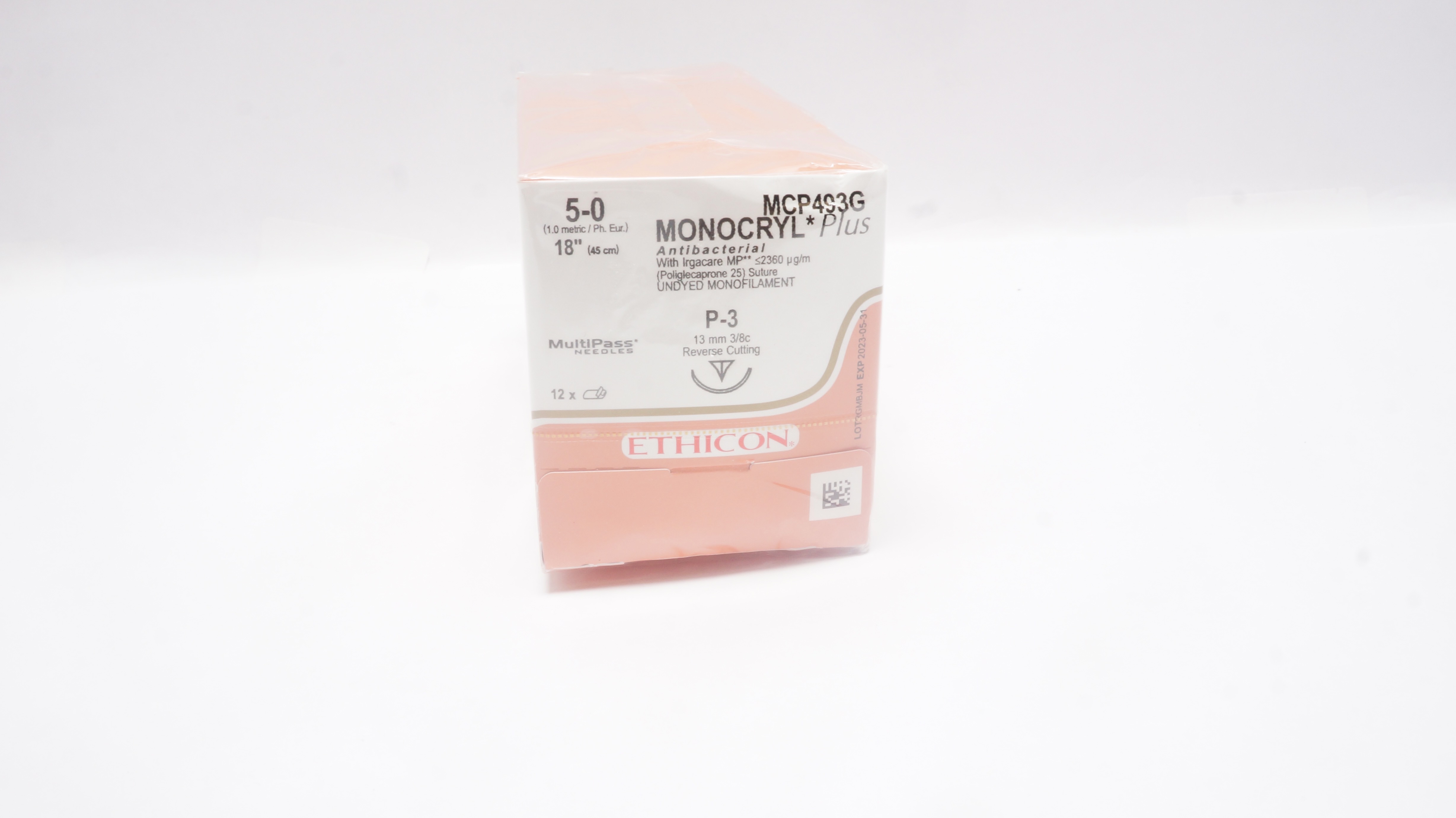 Ethicon MCP493G 5-0 MONOCRYL Plus P-3 Reverse Cutting 13mm 3/8c 18in(x)-Box of12