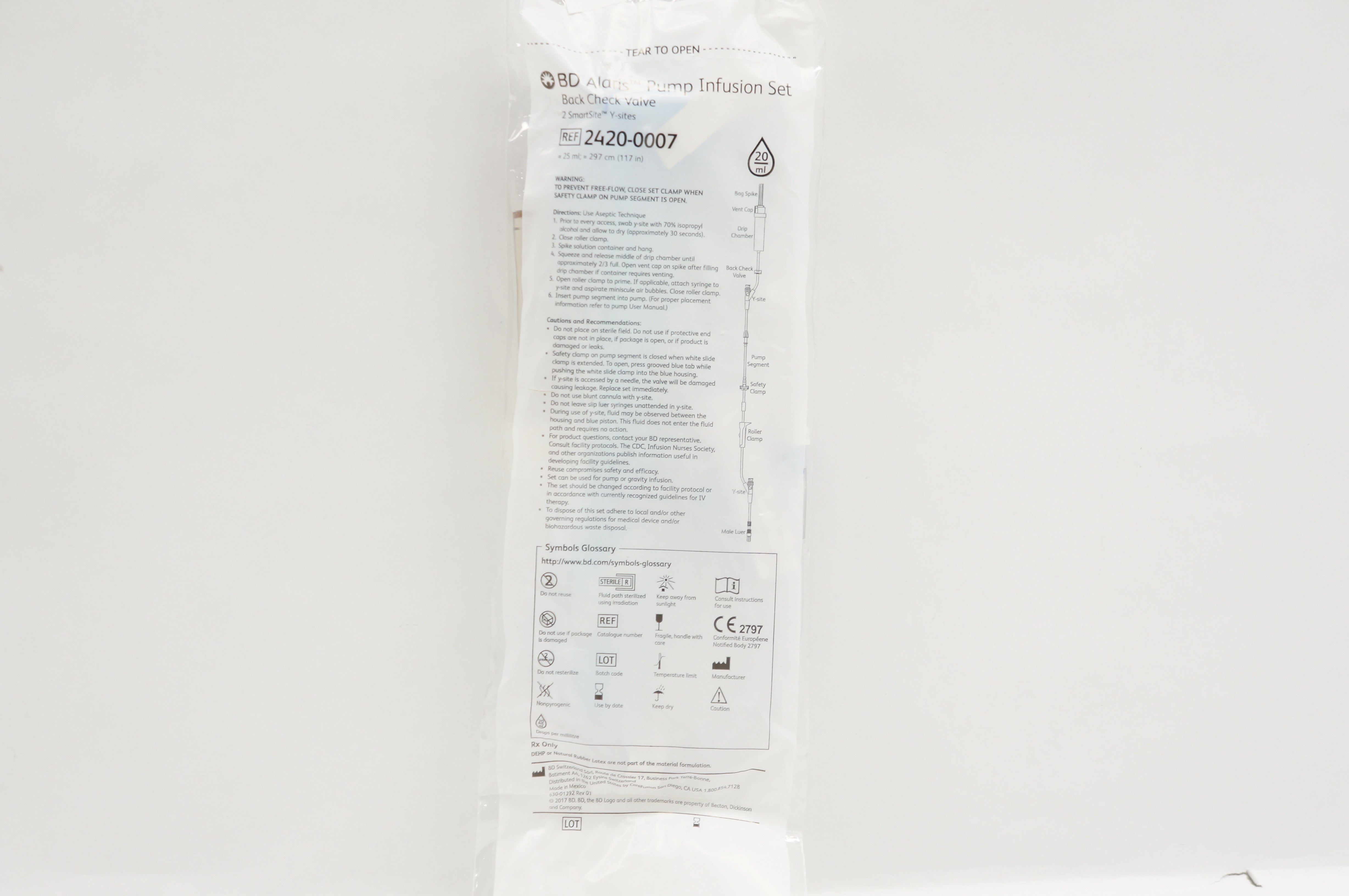 BD 2420-0007 Alaris Pump Infusion Set Back Check Valve 117inch x 25ml