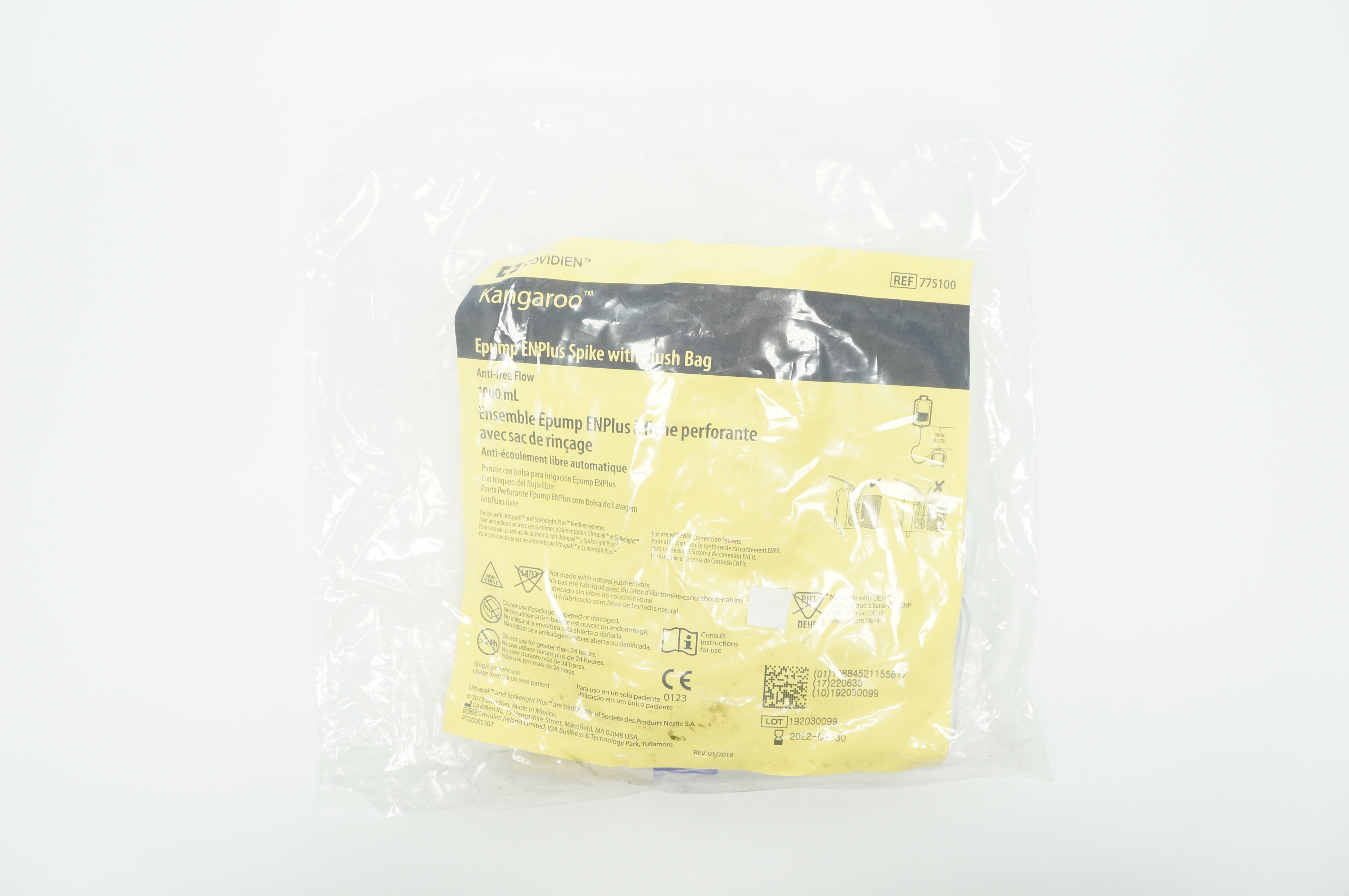 Covidien 775100 Kangaroo Epump ENPlus Spike with Flush Bag 1000mL (x)
