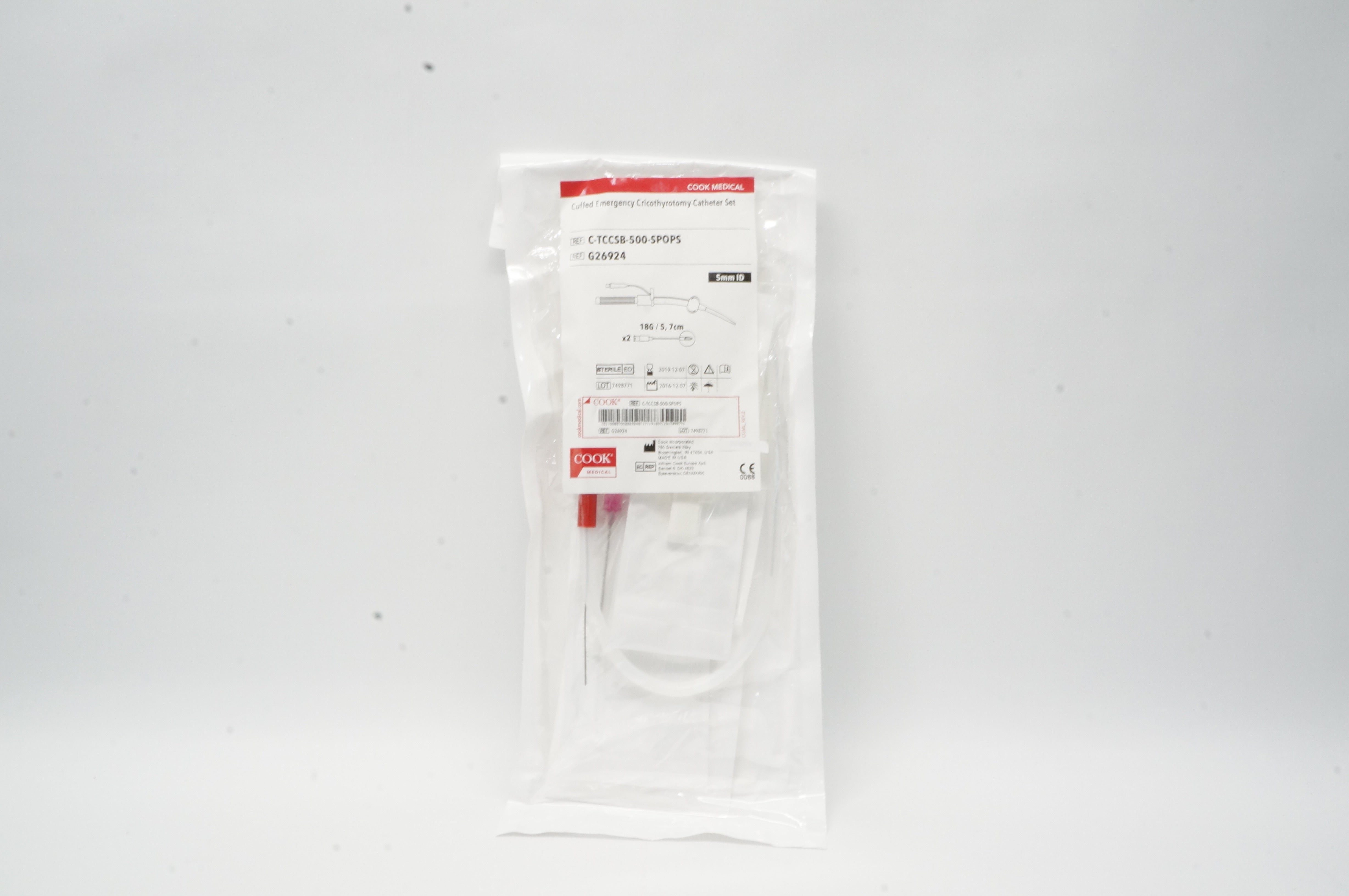 Cook G26924 Cuffed Emergency Cricothyrotomy Cath. Set 18G x 5,7cm x 5mm ID (x)
