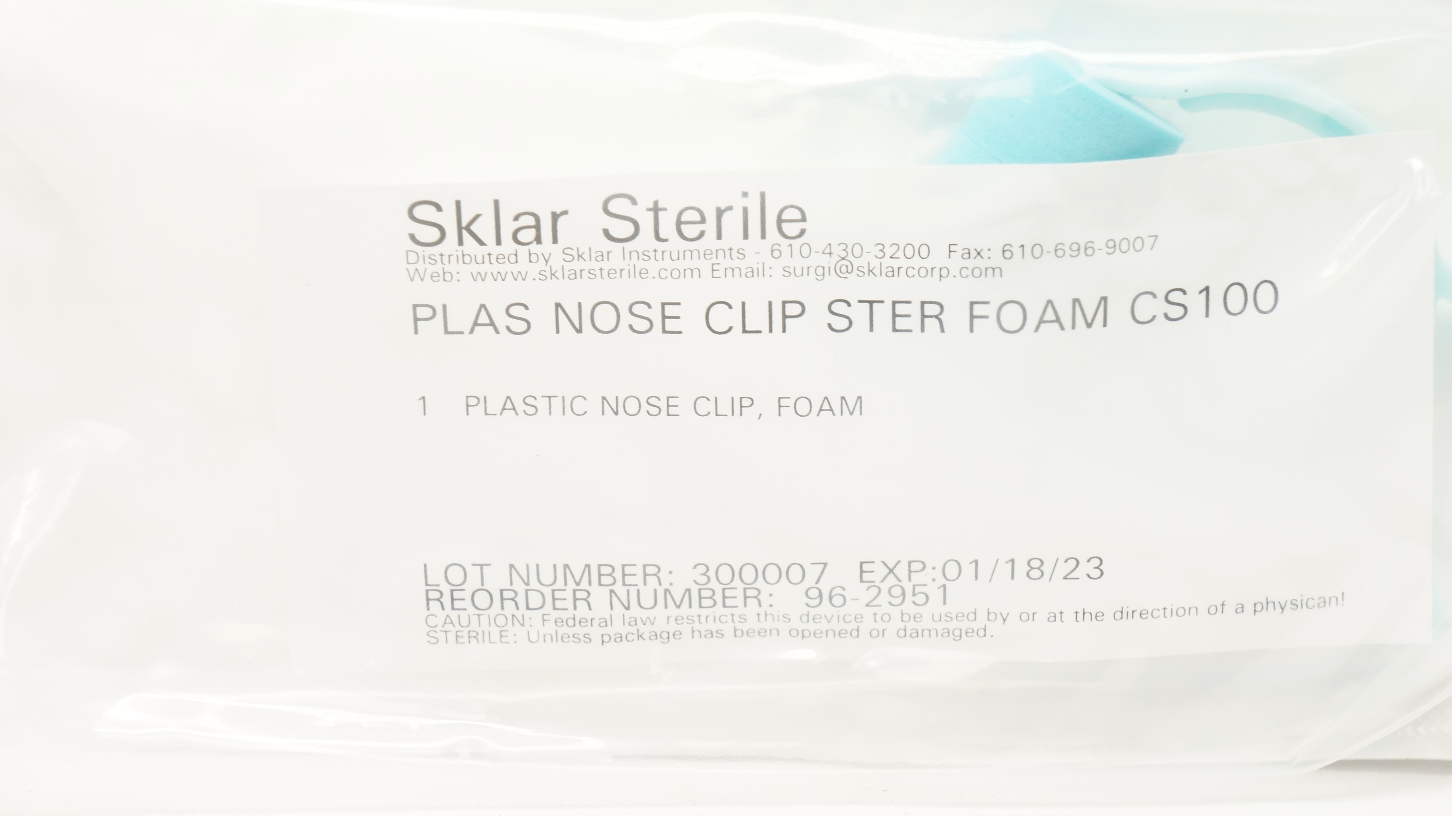 Sklar 96-2951 Plas Nose Clip Sterile Foam CS100 (x)
