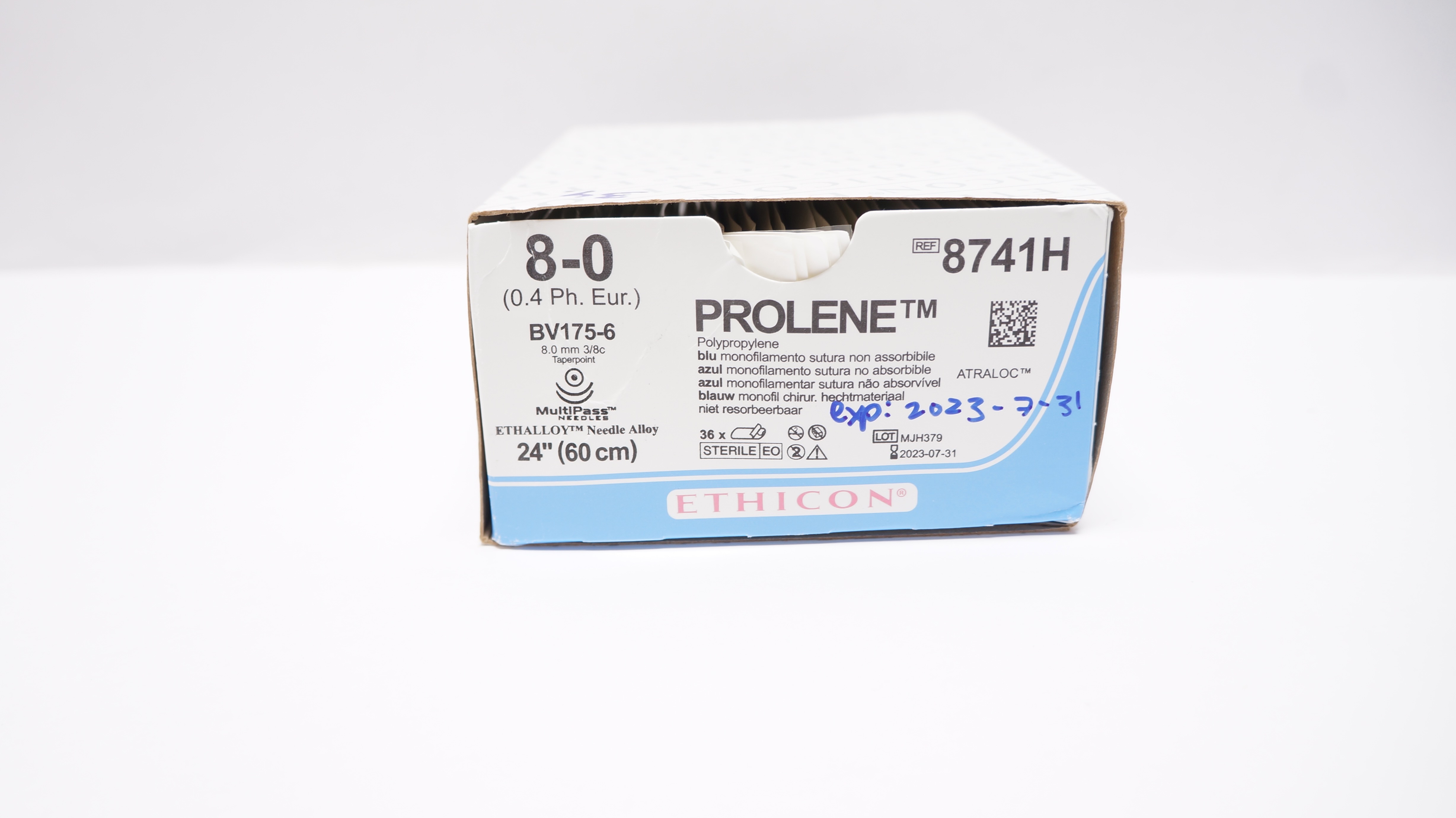 Ethicon 8741H 8-0 Prolene, BV175-6, 8.0mm 3/8c Taperpoint, 24inch (x) -Box of 34