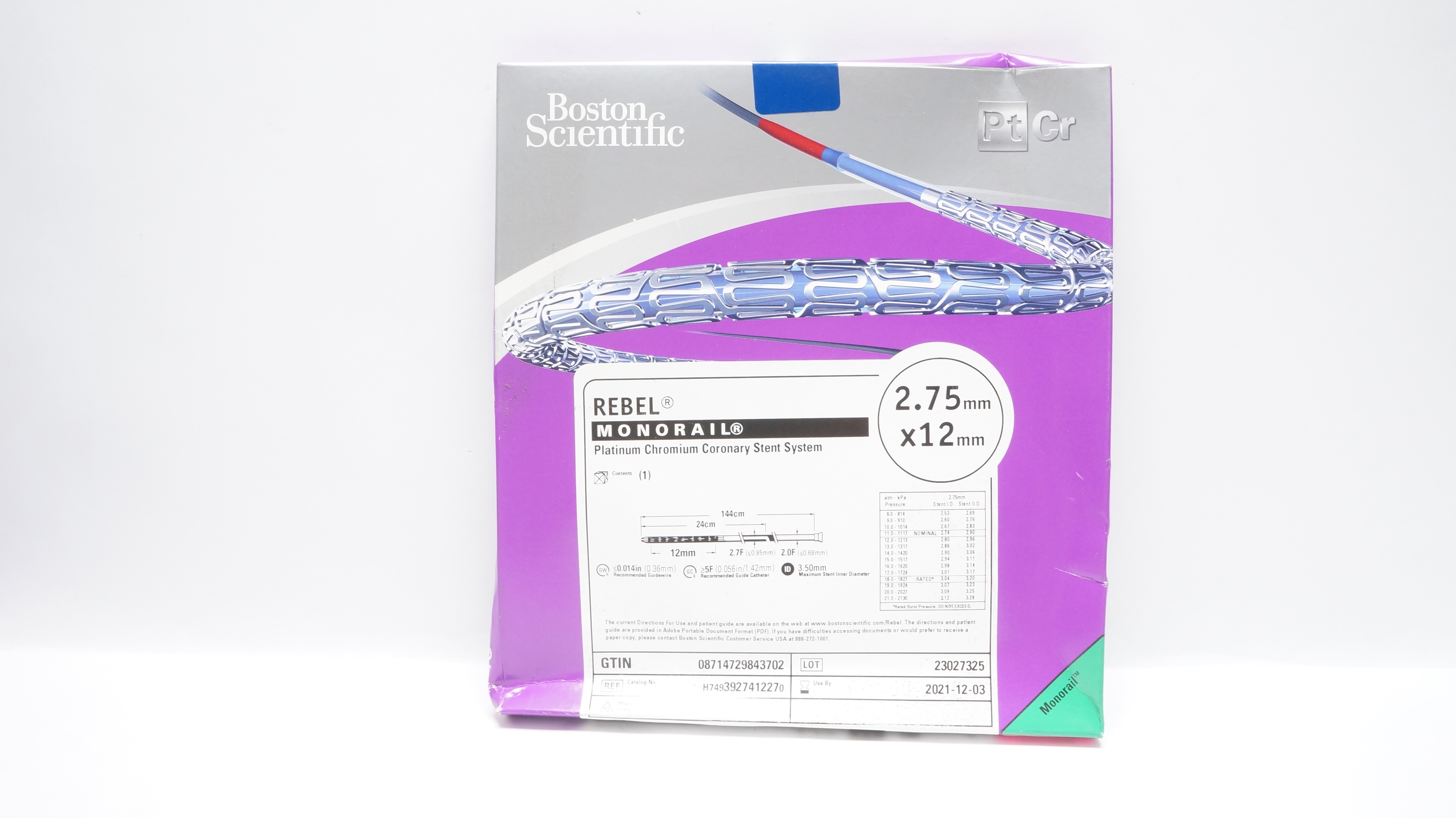 Boston Scientific H7493927412270 Rebel Coronary Stnt System 2.75mm x 12mm (x)