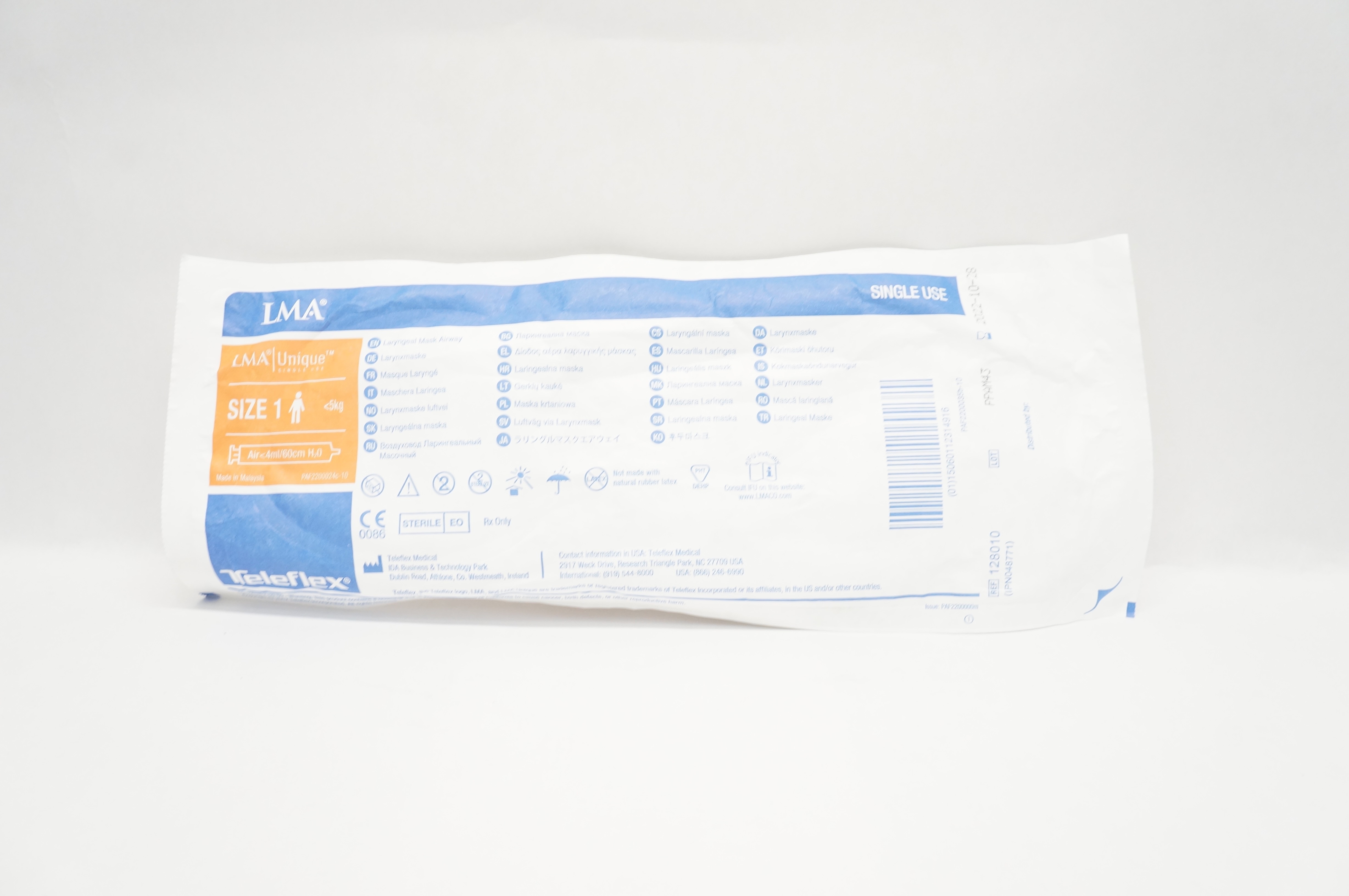 Teleflex 128010 LMA Laryngeal Mask Airway, Size 1 <5kg, Air<4ml/60cm H2O (x)