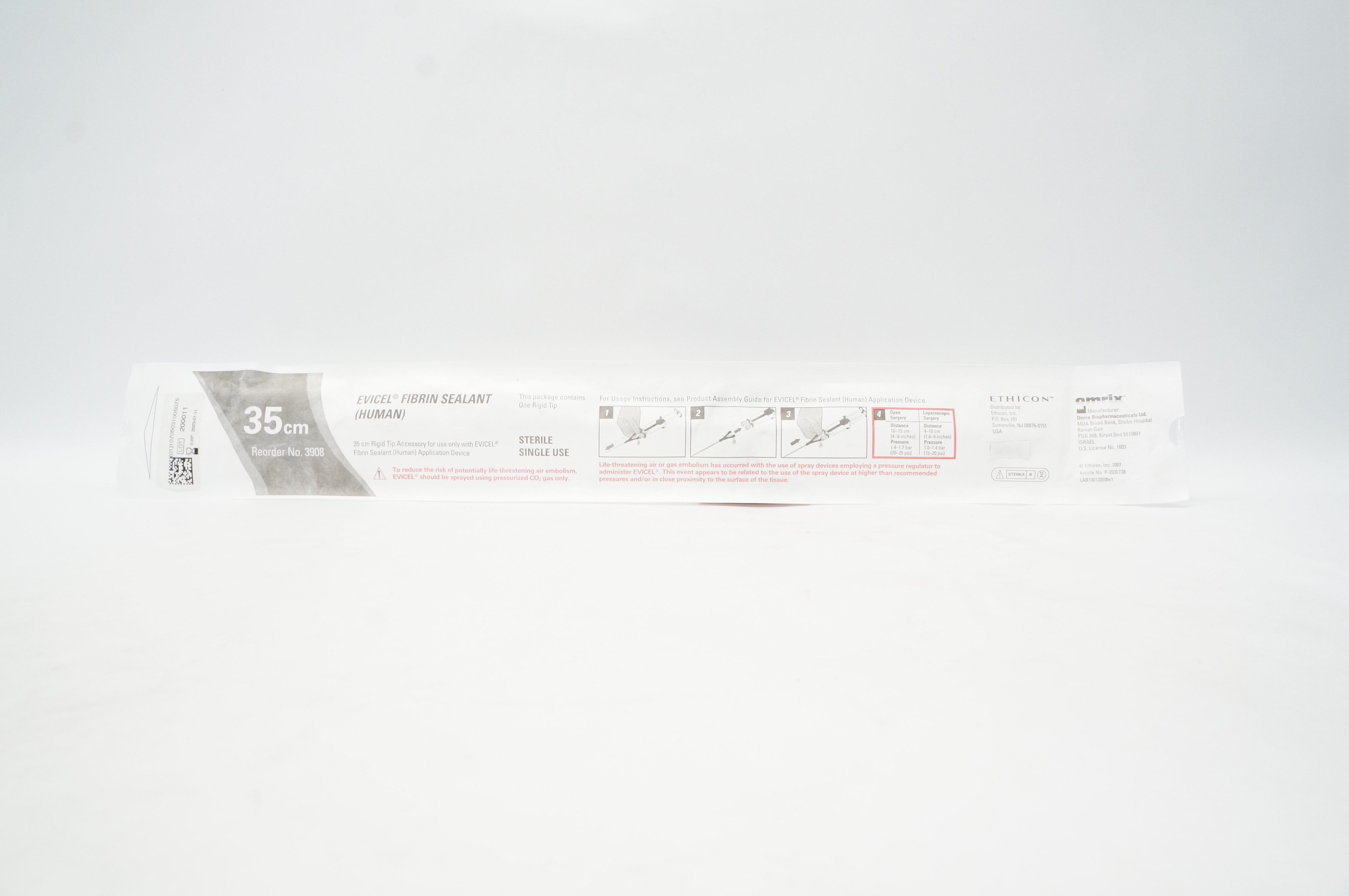 Ethicon 3908 EVICEL Fibrin Sealant (Human) 35cm 3 Rigid Tips