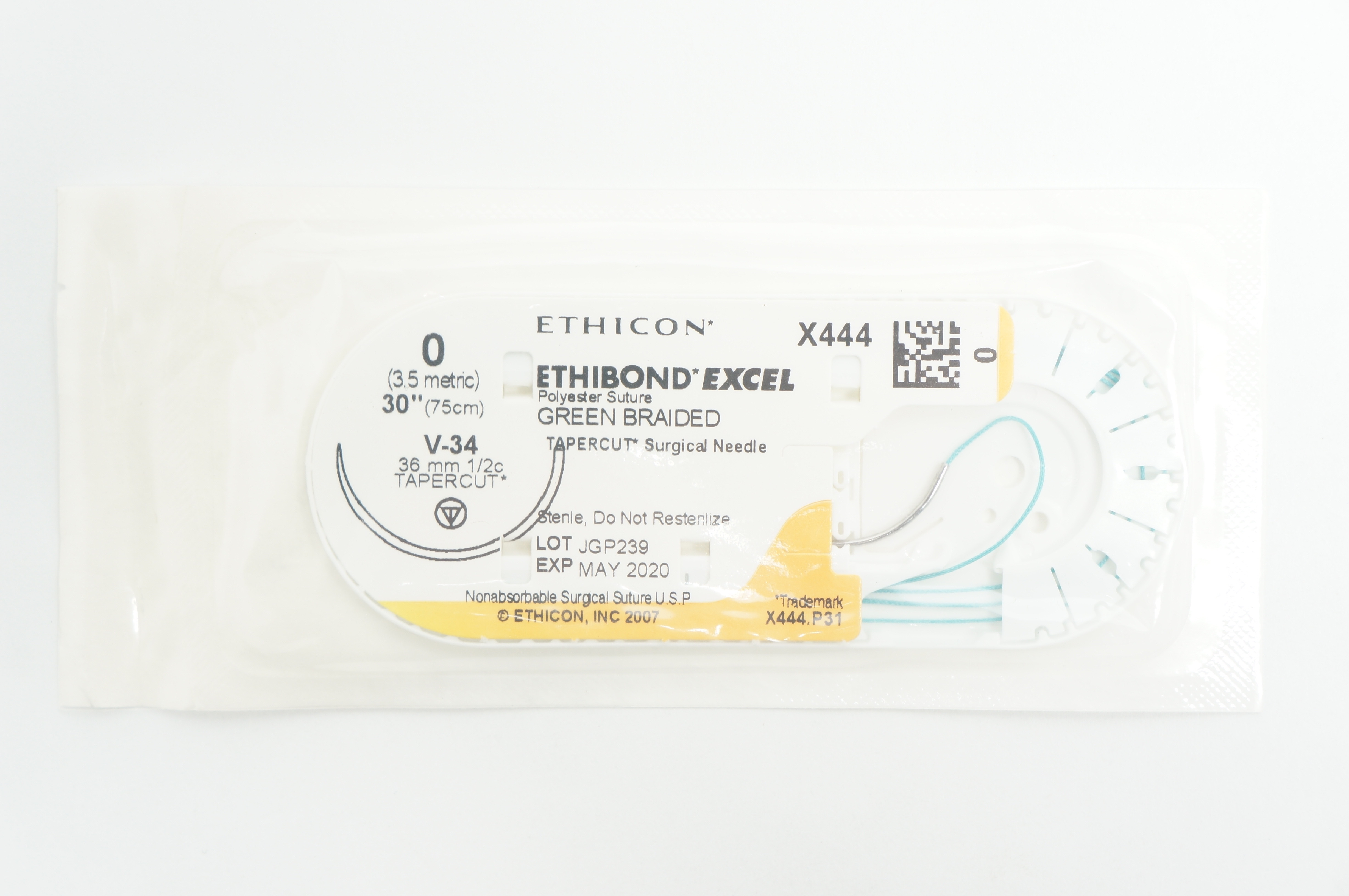 Ethicon X444 0 ETHIBOND EXCEL V-34, 36mm 1/2c Tapercut, 30inch (x)