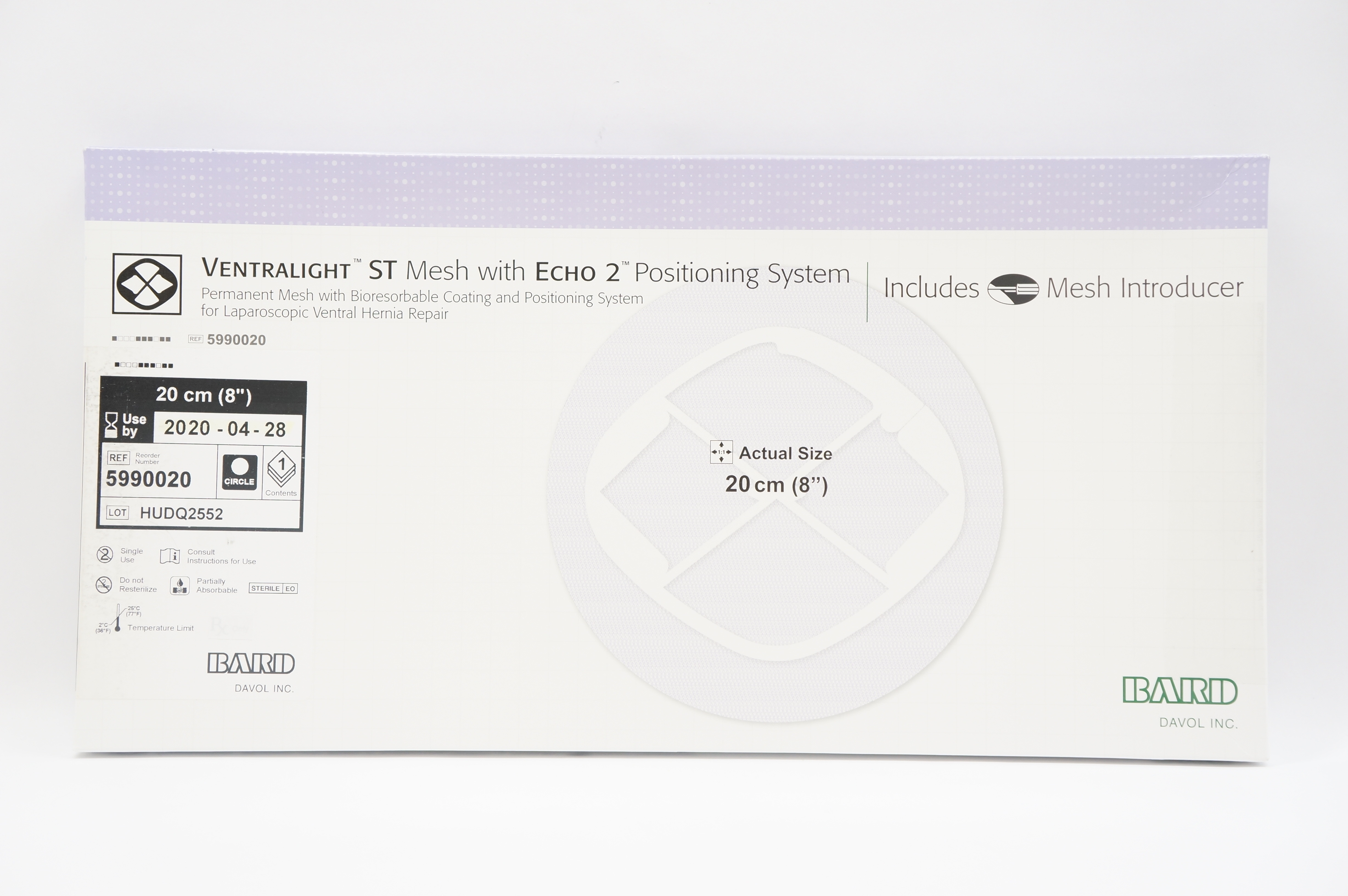 Bard 5990020 Ventralight ST Mesh with PS Echo PS Positioning System 8inch (x)