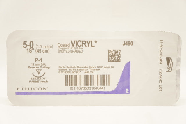 Ethicon J490 5-0 VICRYL P-1 11mm 3/8c Reverse Cutting 18 inch