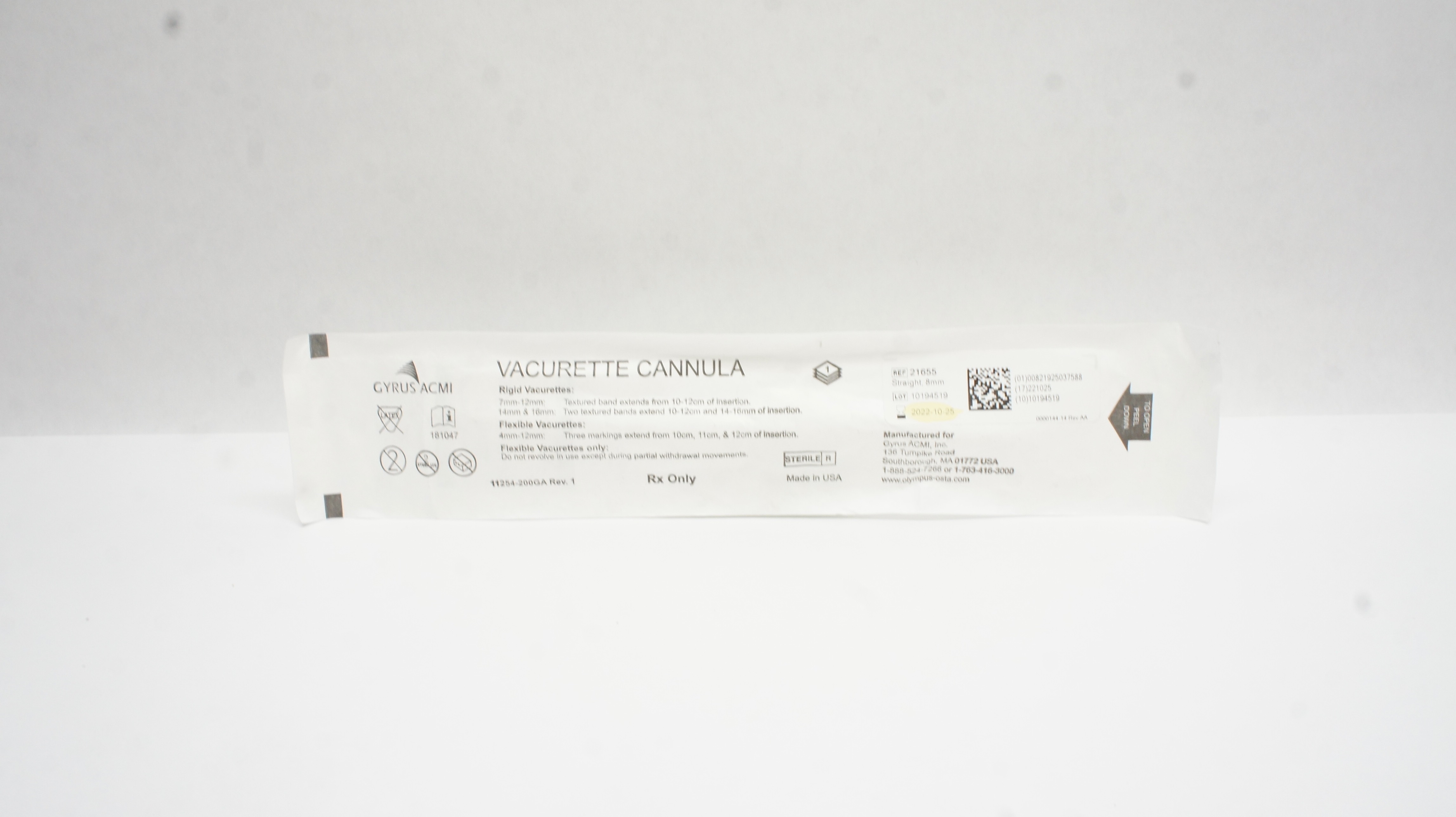 Gyrus ACMI 21655 Vacurette Cannula Straight Rigid OD 8mm (x)