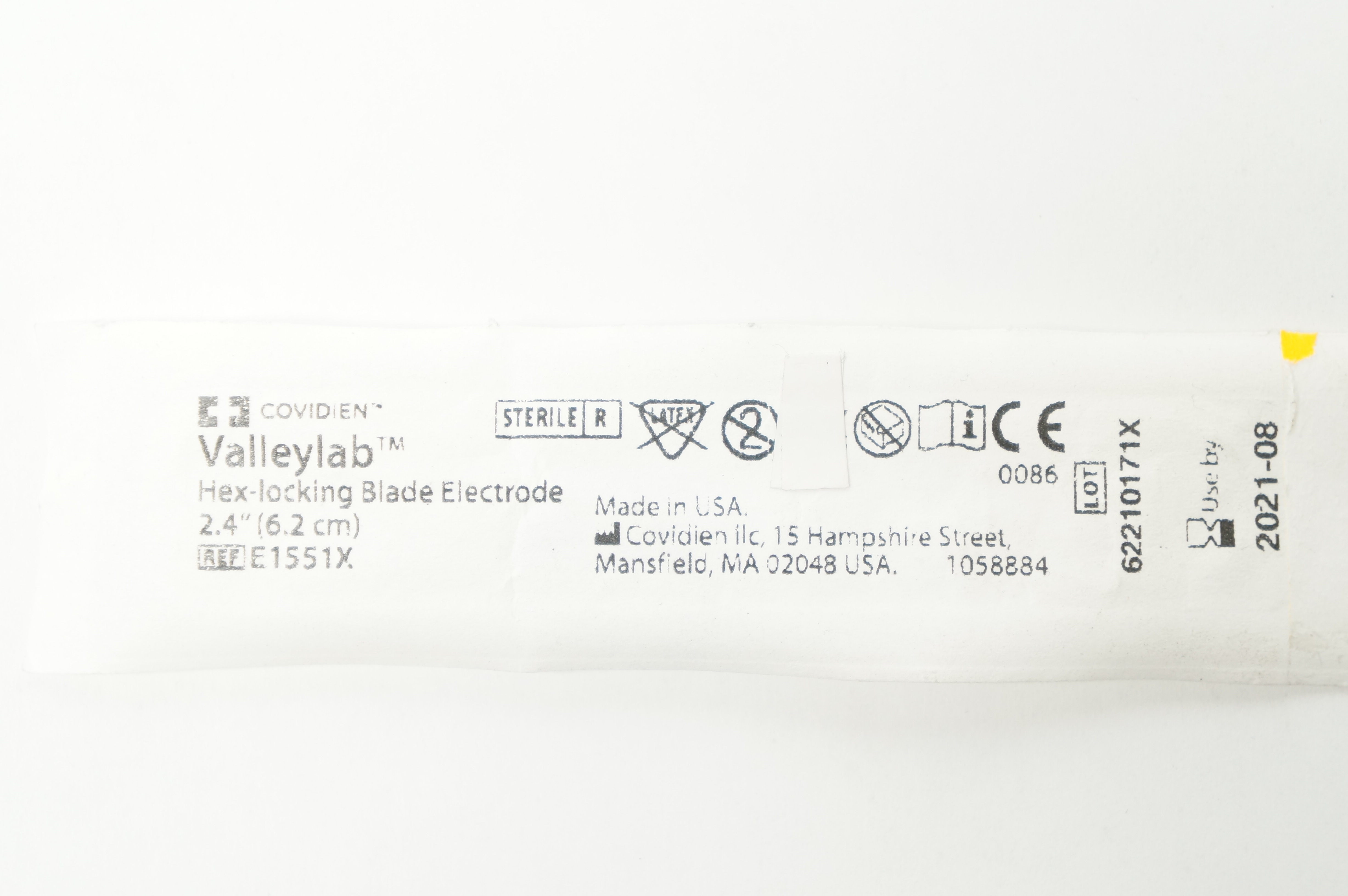 Covidien E1551X Valleylab Hex-Locking Blade Electrode 2.4inch