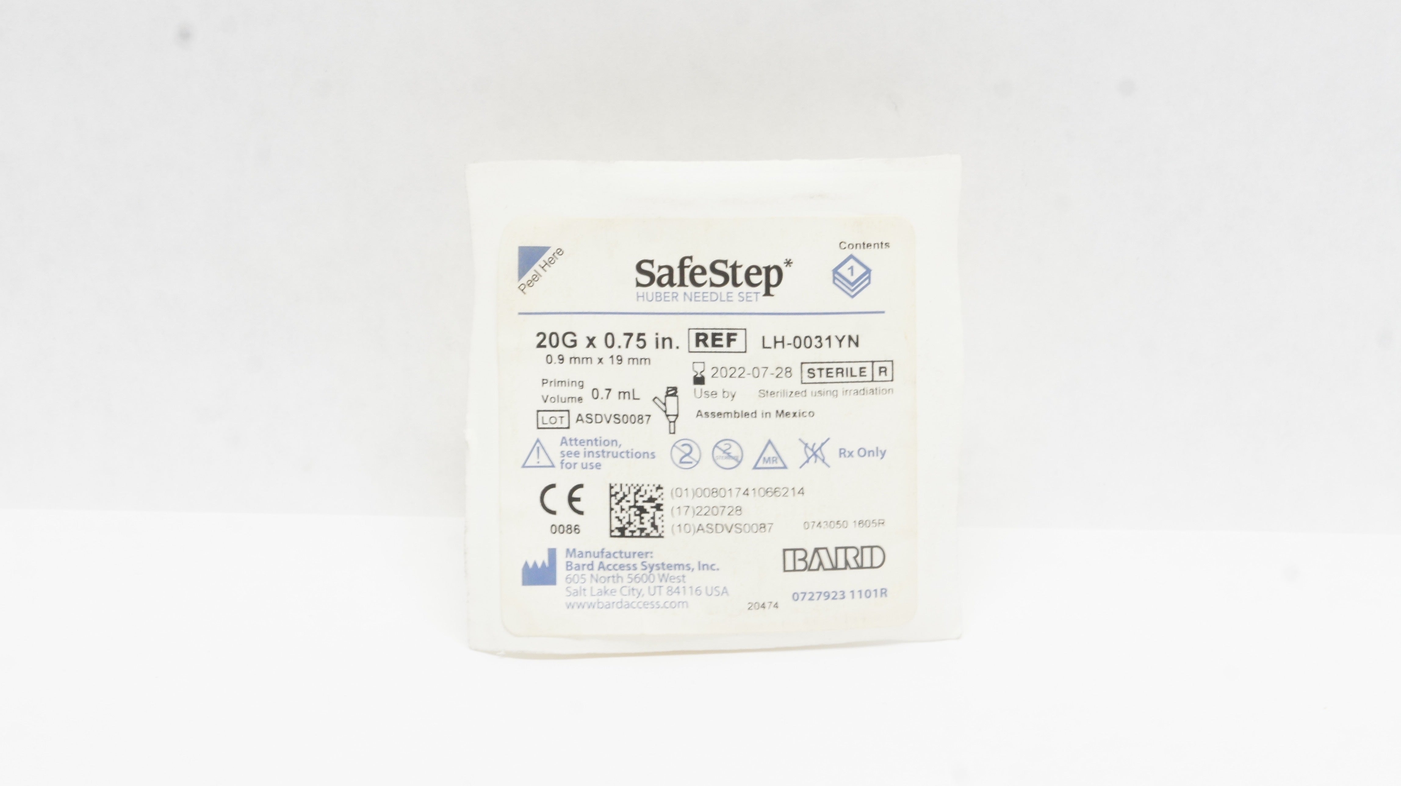 Bard LH-0031YN SafeStep Huber Ndle  Set 20G x 0.75inch Priming Volume 0.7mL (x)