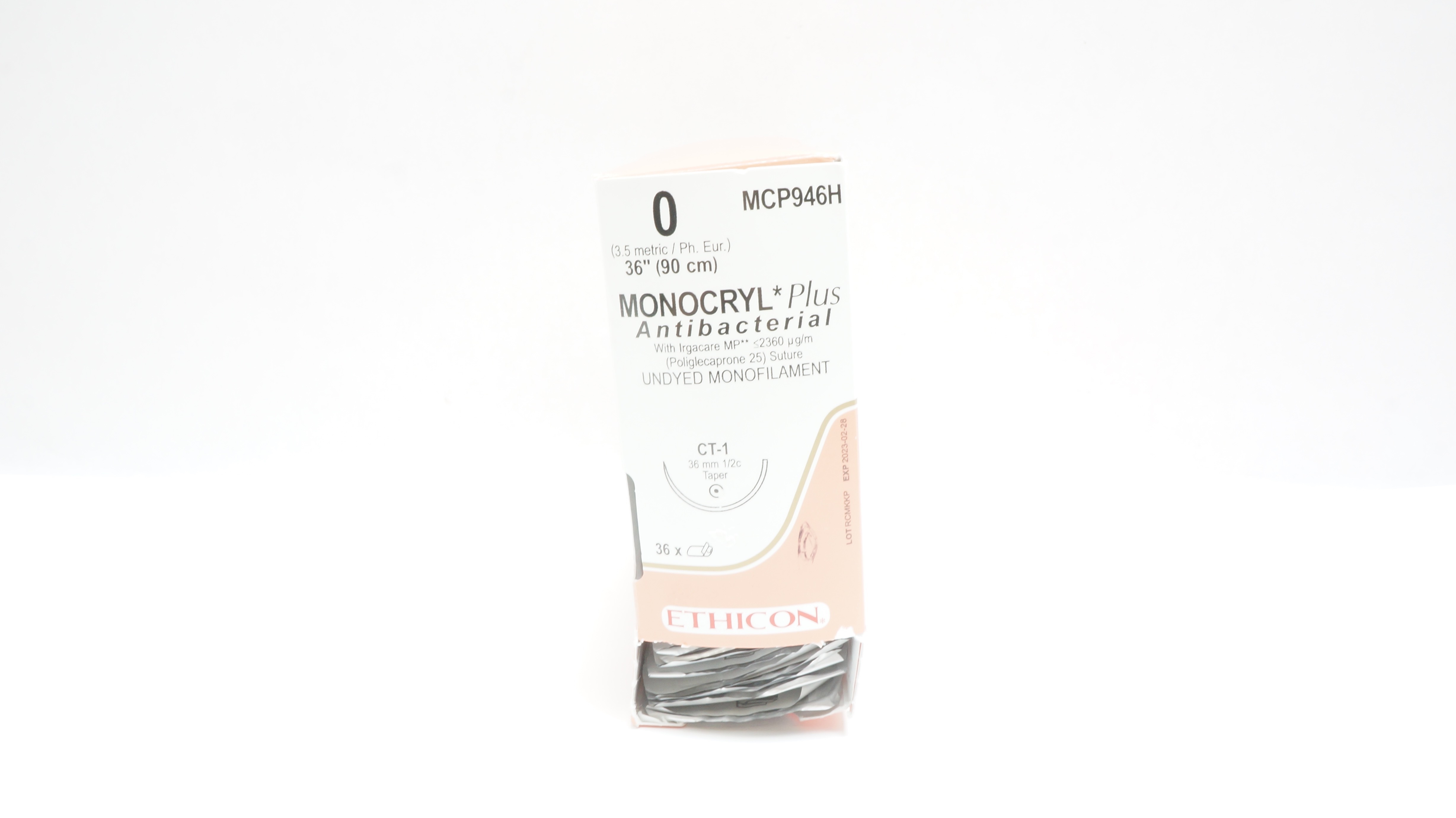 Ethicon MCP946H 0 MONOCRYL Plus, CT-1, 36mm 1/2c Taper, 36inch (x) - Box of 31