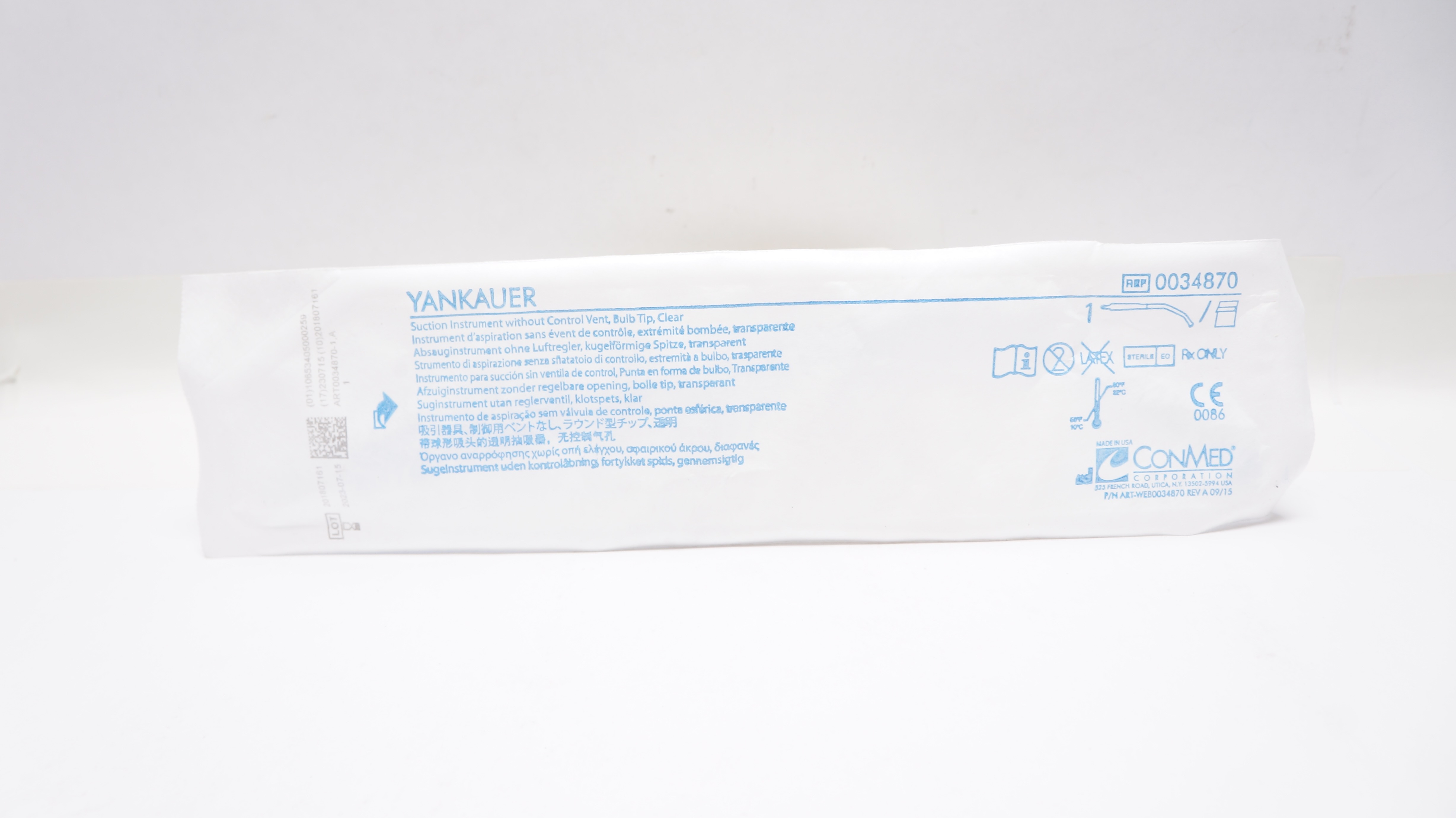 ConMed 0034870 Yankauer Suction Instrument without Control Vent Bulb Tip Clear(x)