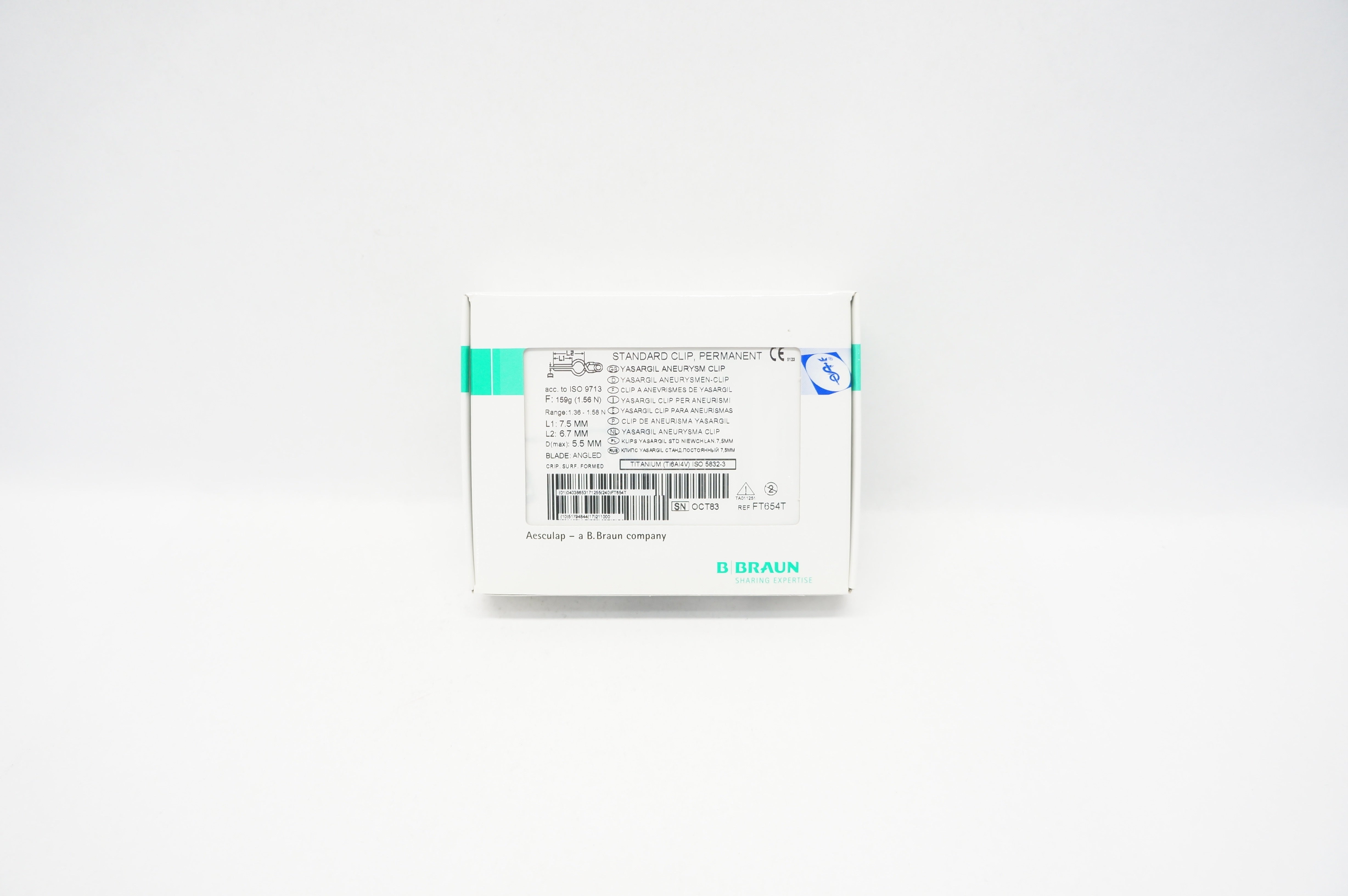 B.Braun FT654T Aesculap Standard Clip, Permanent 159g x 7.5mm x 6.7mm (x)