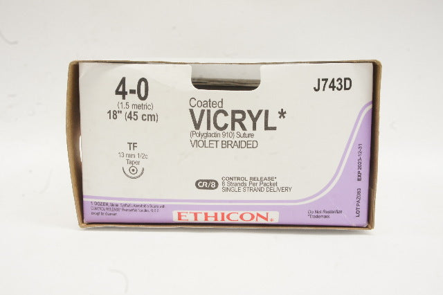 Ethicon J743D 4-0 VICRYL, TF, 13mm 1/2c Taper, 18inch - Box of 12
