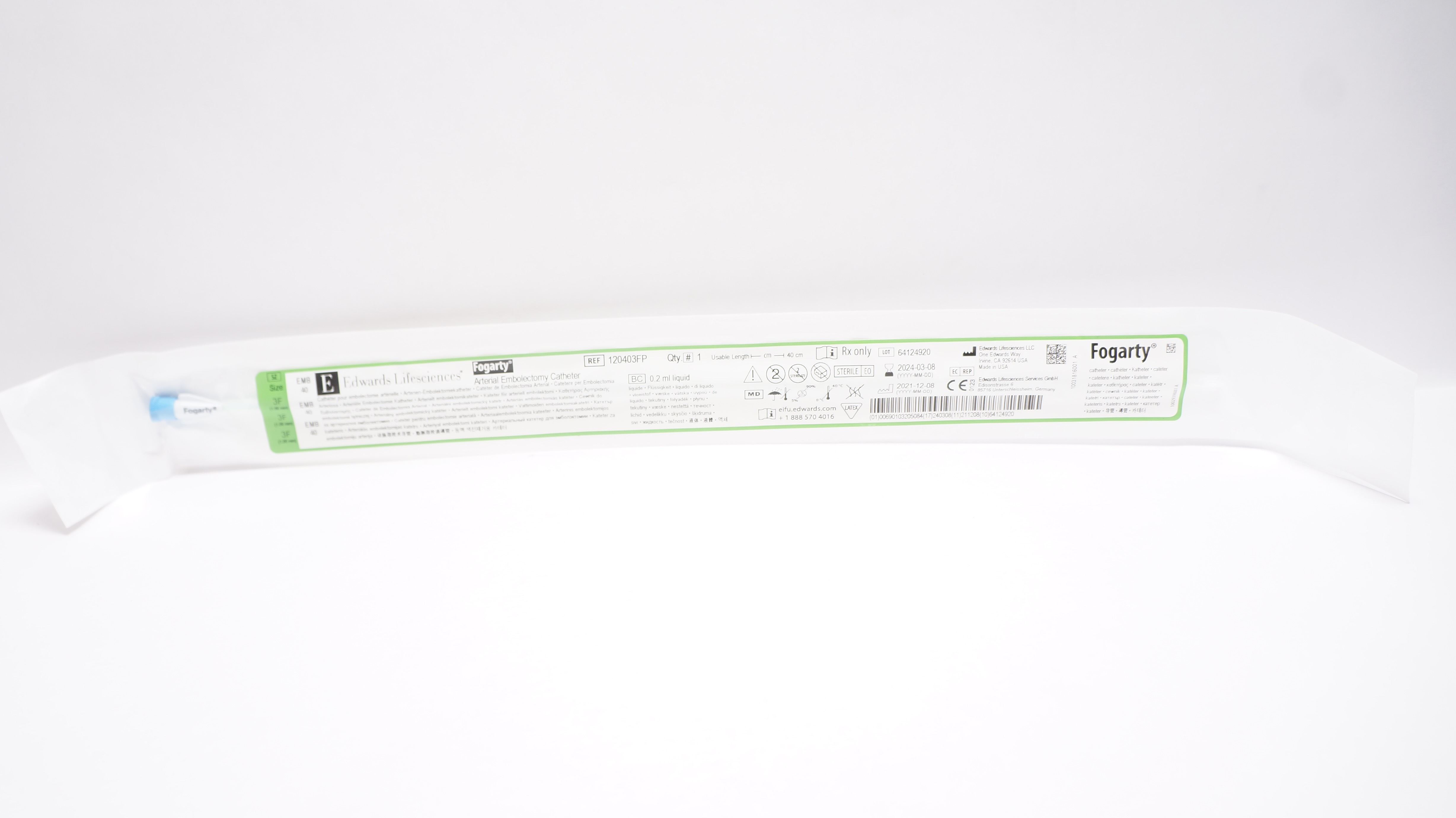 Edwards Lifesciences 120403FP Fogarty Arterial Embolectomy Cath. 3F x 40cm