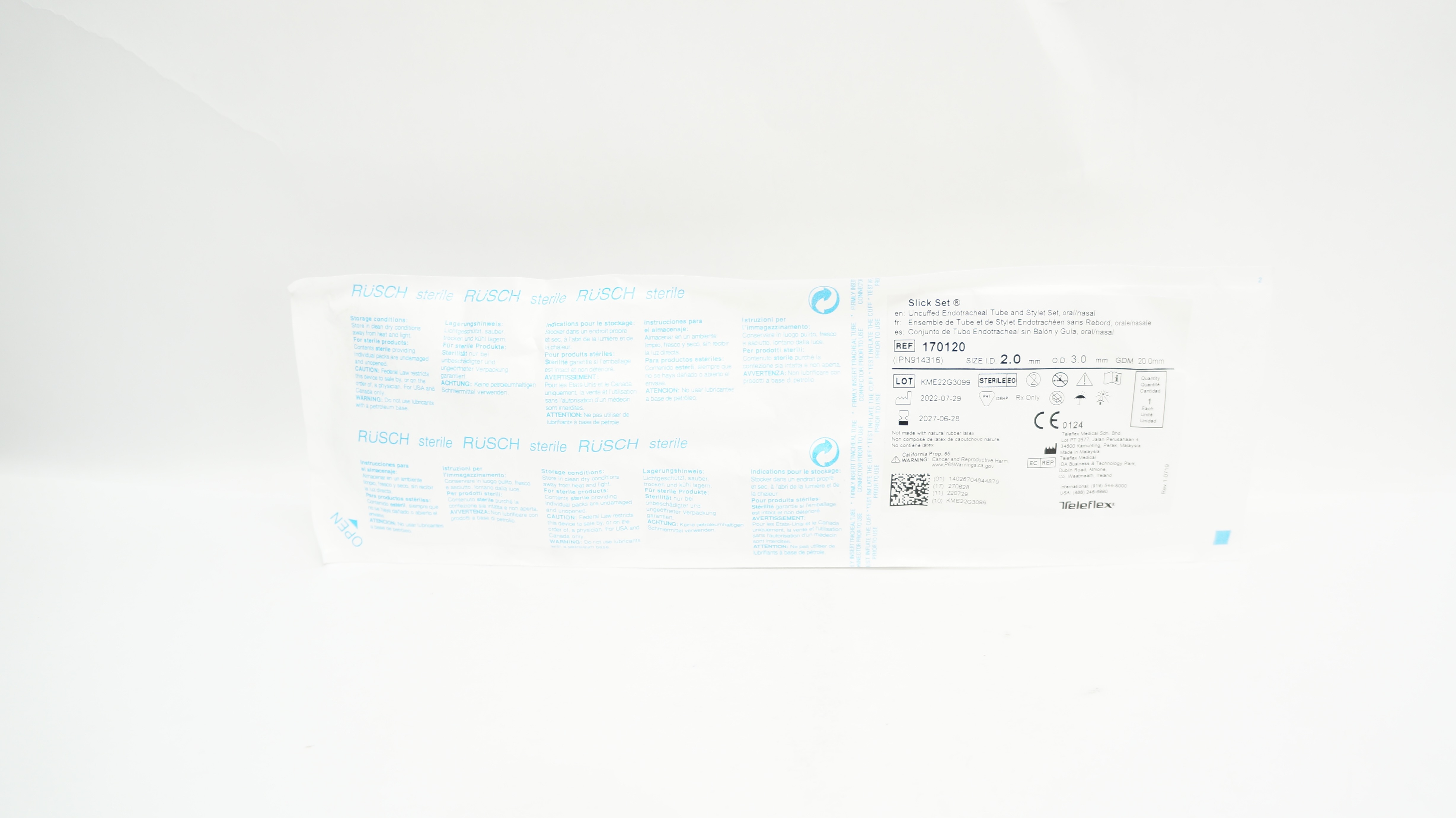 Teleflex 170120 Slick Set Uncuffed Endotracheal Tube and Stylet Set 2.0 x 3.0mm
