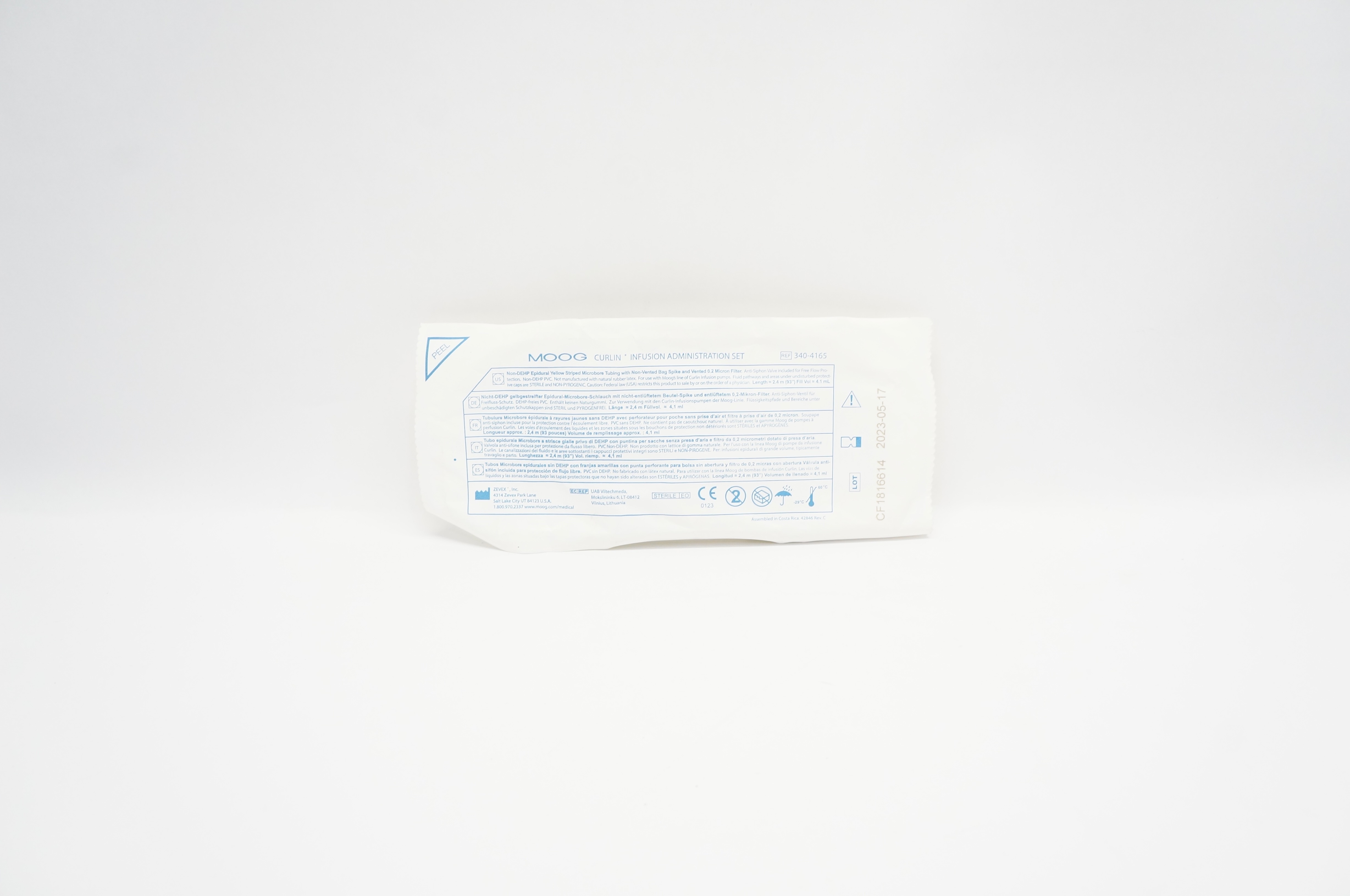 Zevex 340-4165 Moog Curlin Infusion Administration Set 93inch x 4.1mL (Appx) (x)