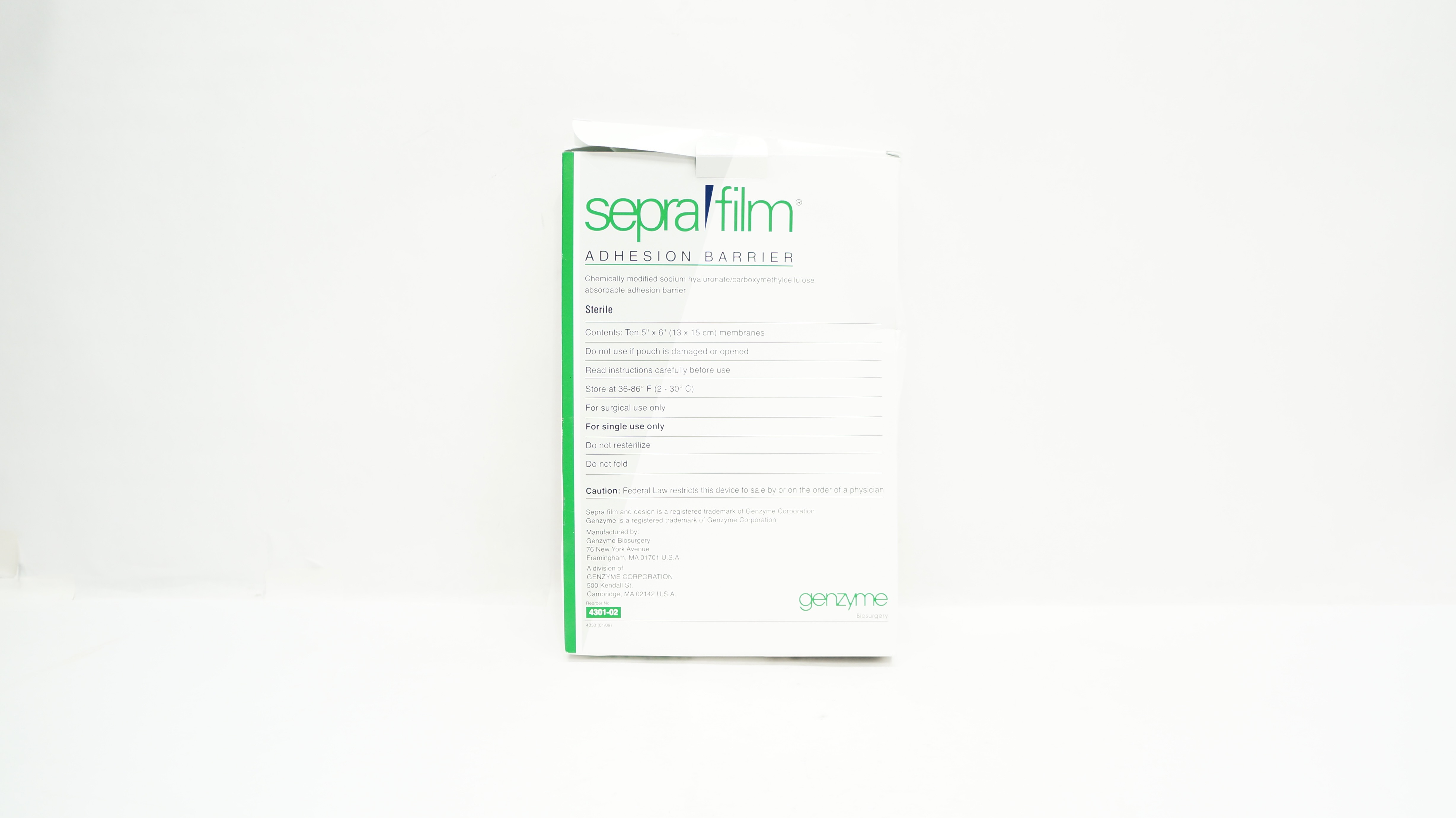 Genzyme 4301-02 Sepra Firm Adhesion Barrier 5inch x 6inch (x) - Box of 4