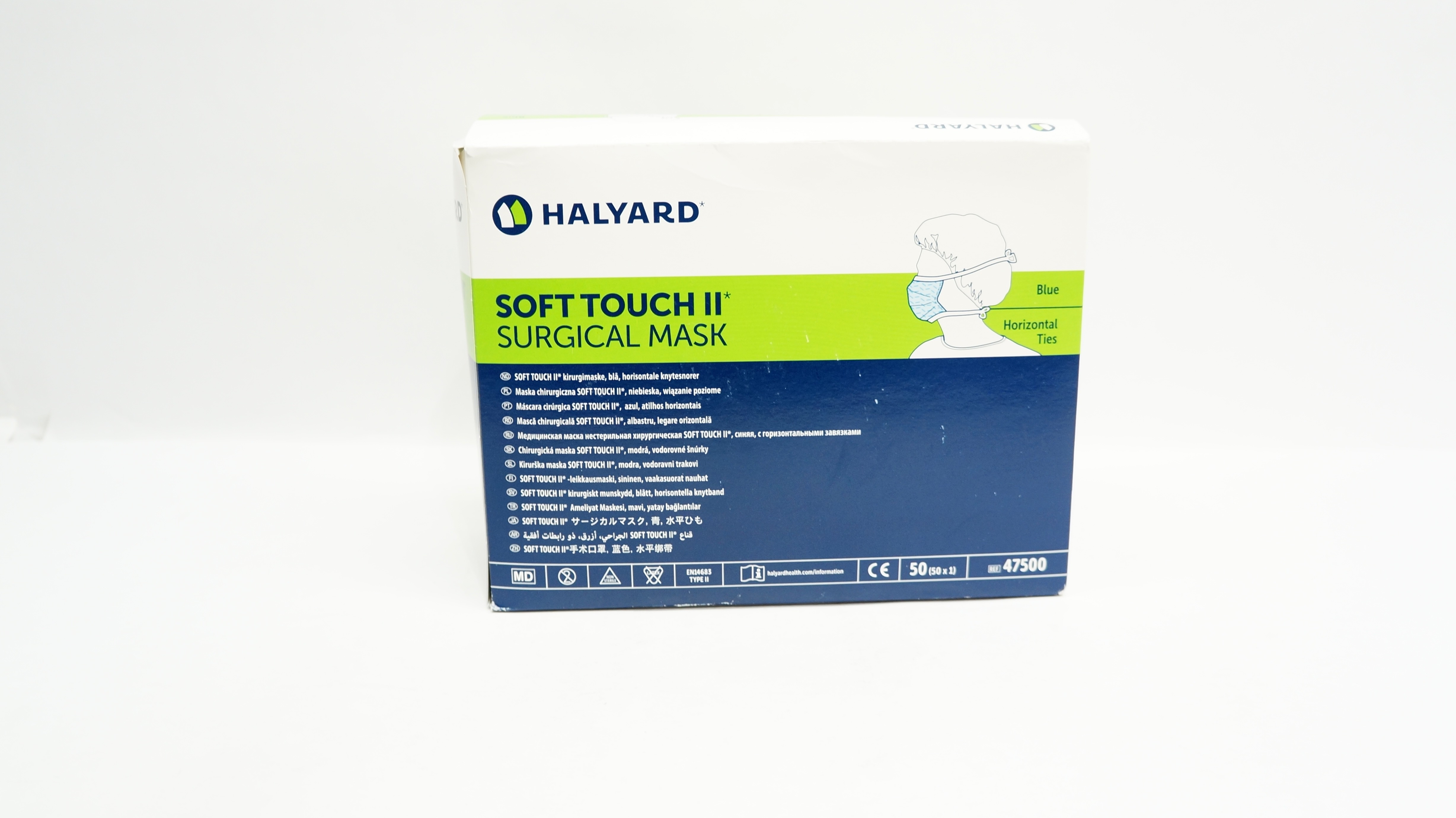 Halyard 47500 Soft Touch II Surgical Mask, Blue - Box of 50