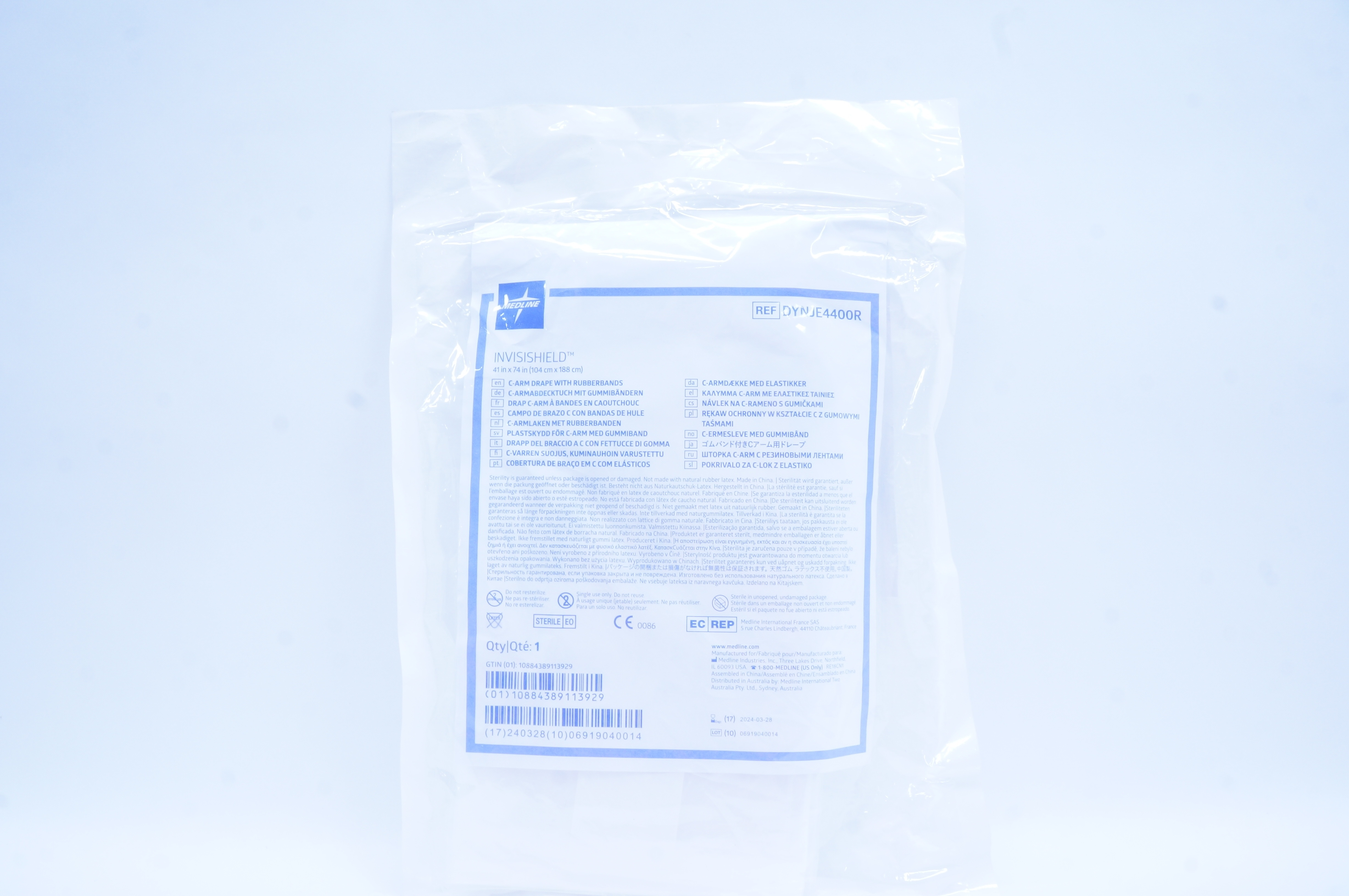 Medline DYNJE4400R Invisishield C-Arm Drape With Rubberbands 41 inch x 74 inch