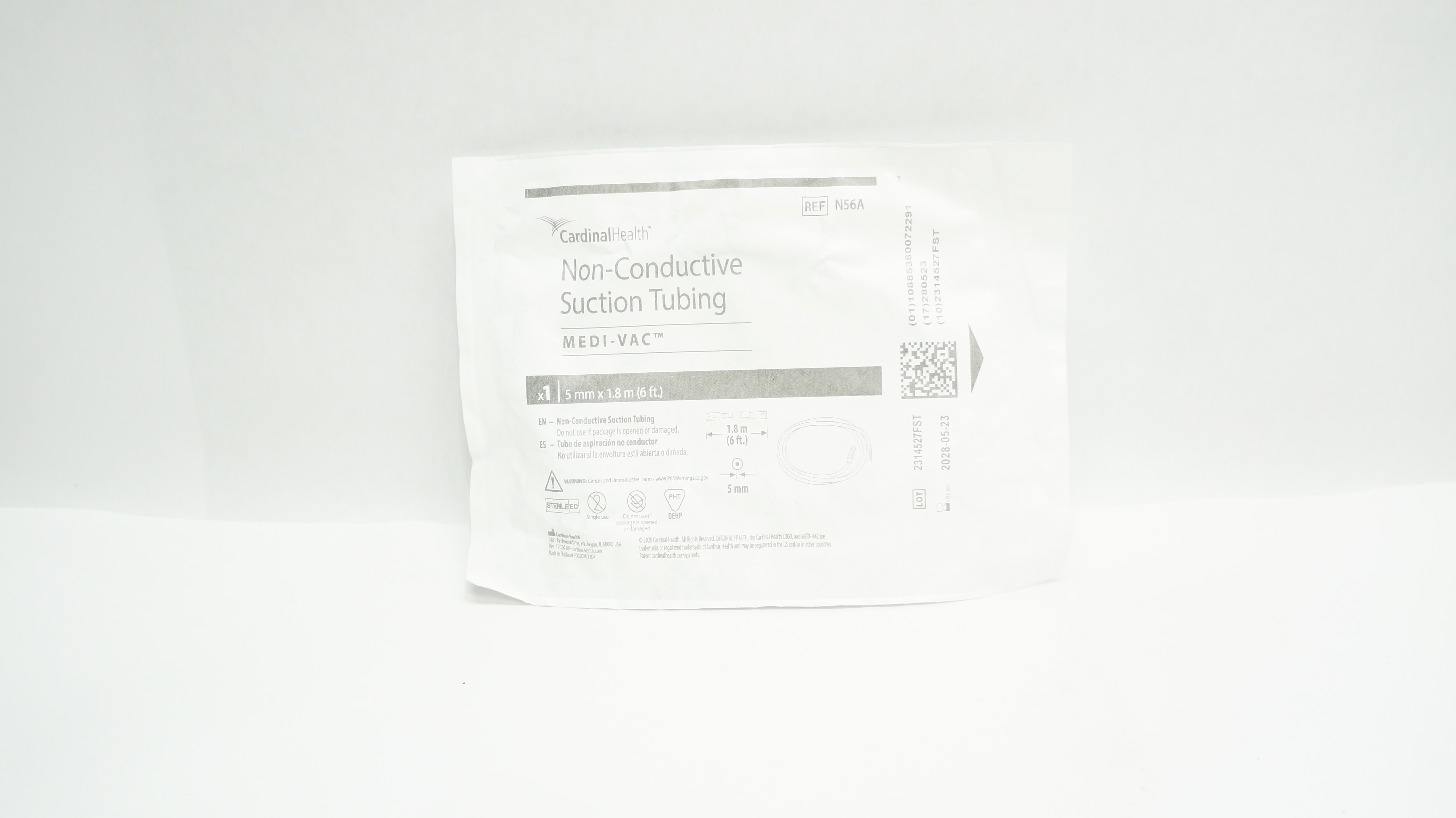 Cardinal Health N56A Medi-Vac Non-Conductive Suction Tubing 5mm x 6Ft
