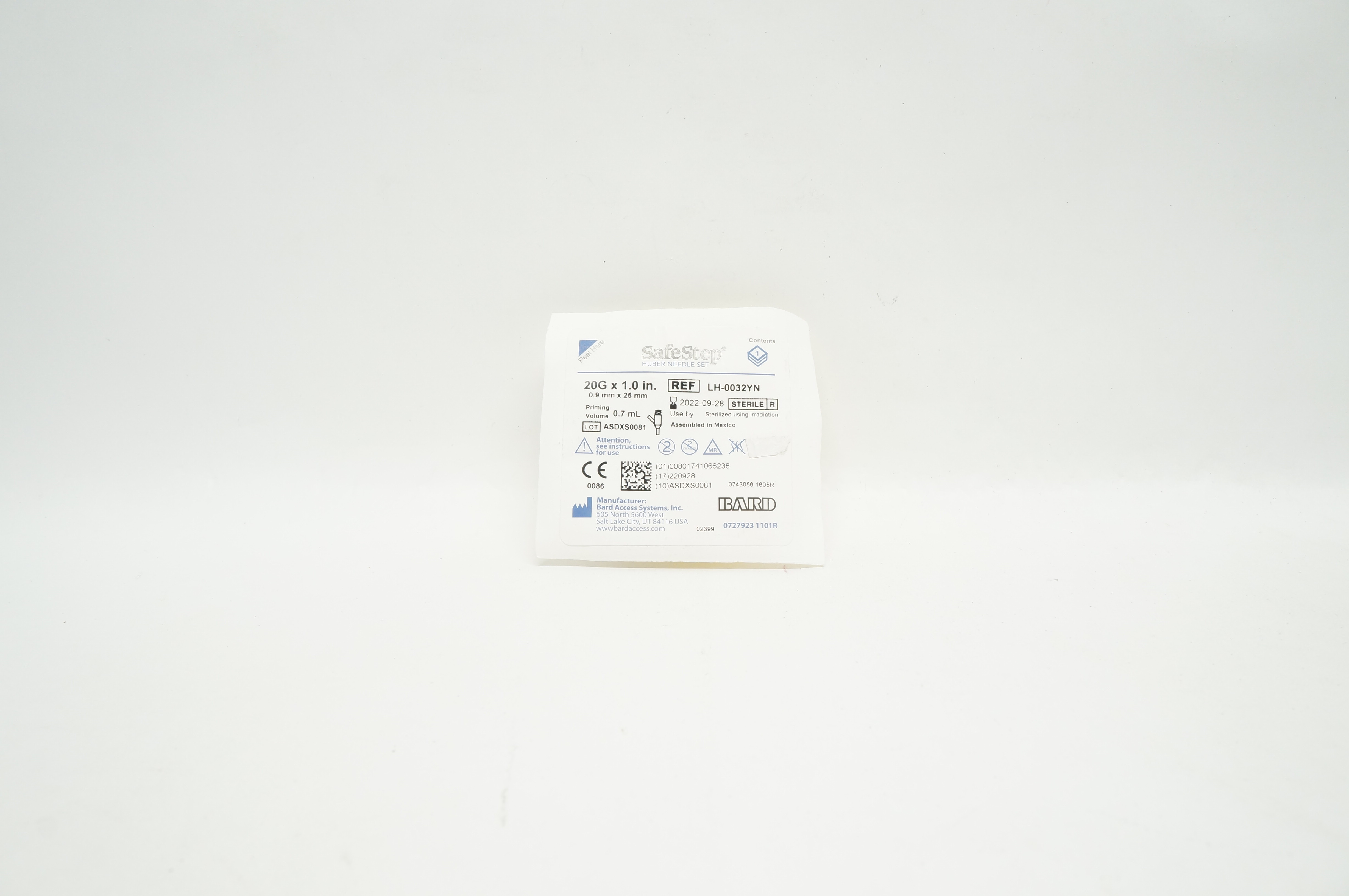 Bard LH-0032YN SafeStep Huber Ndle Set, 20G x 1.0 inch, 0.7 mL