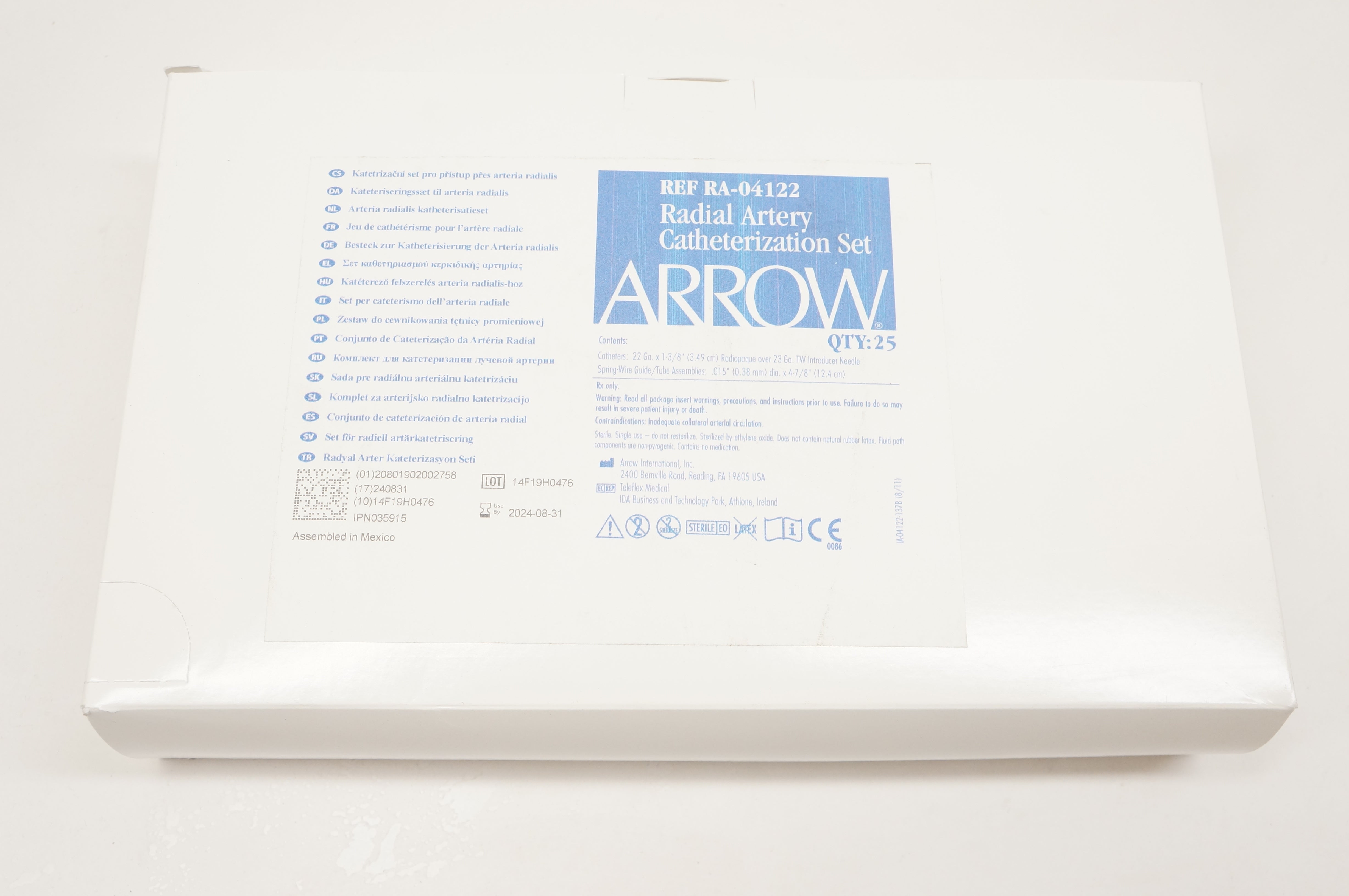 Arrow RA-04122 Radial Artery Cath. Set 22Ga. x 1-3/8inch - Box of 25