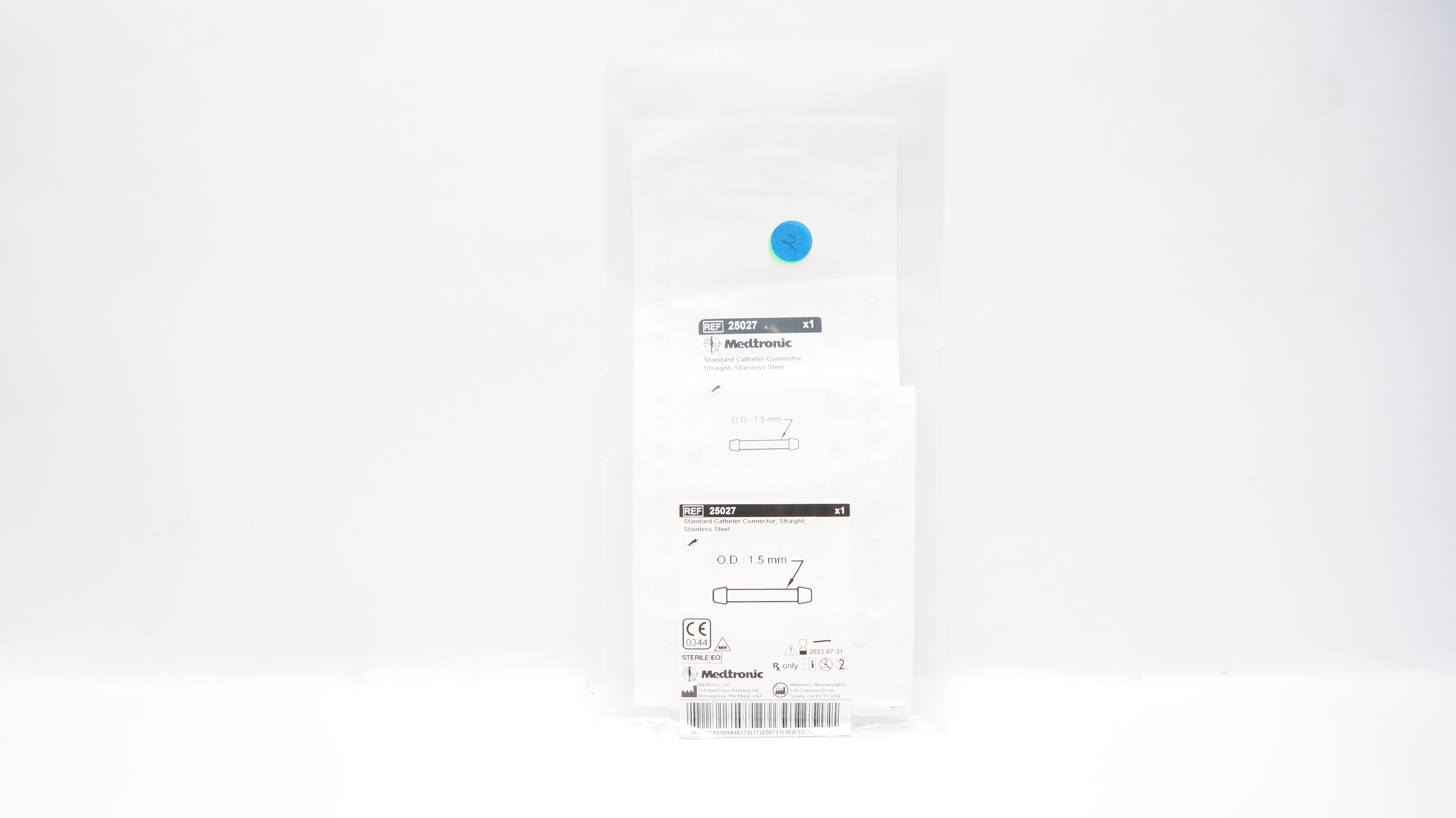 Medtronic 25027 Standard Stainless Steel Cath. Connector, Straight, OD 1.5mm (x)