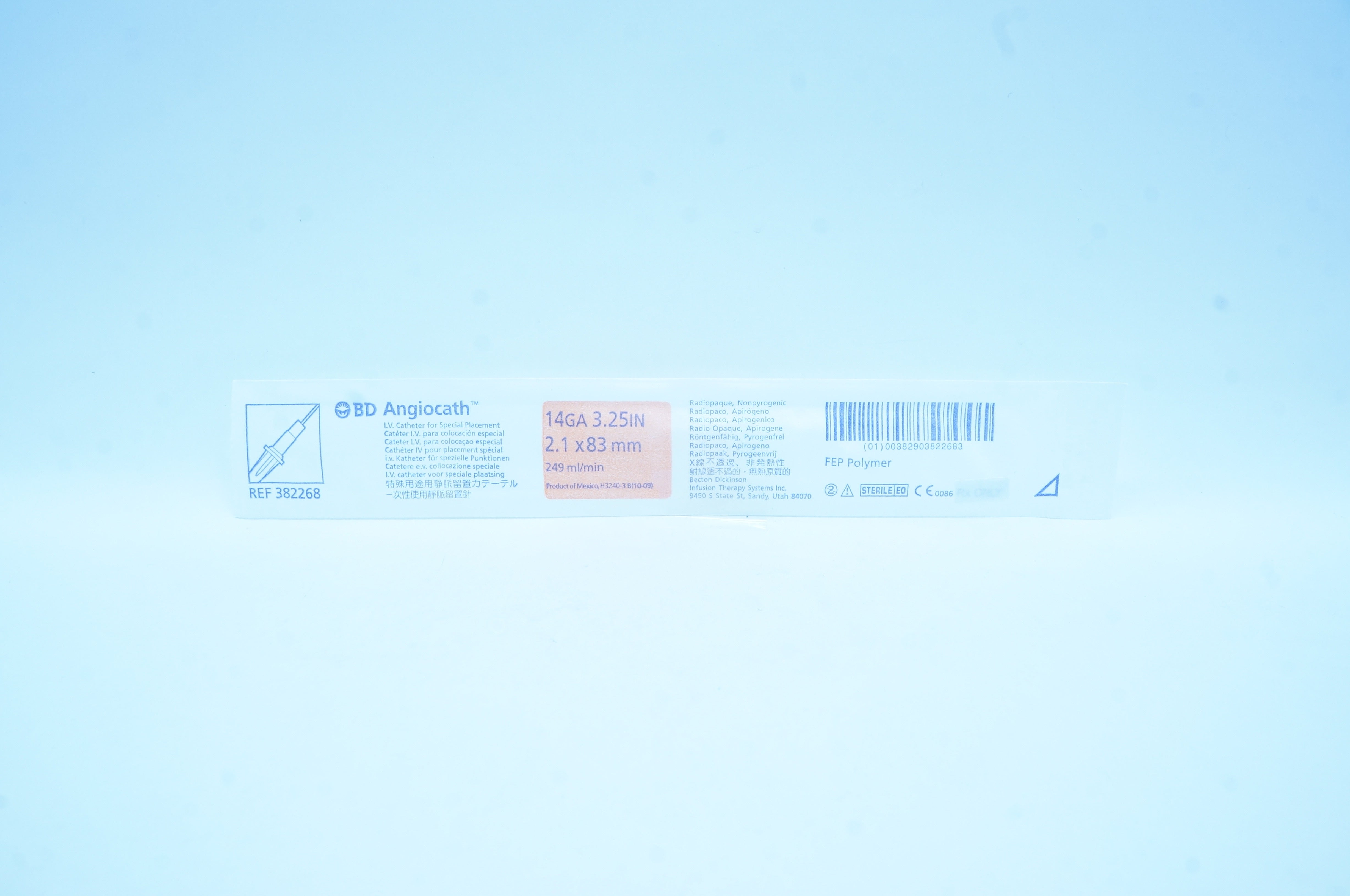 BD 382268 Angiocath I.V. Cath. For Special Placement 14GA x 3.25inch x 249ml/min
