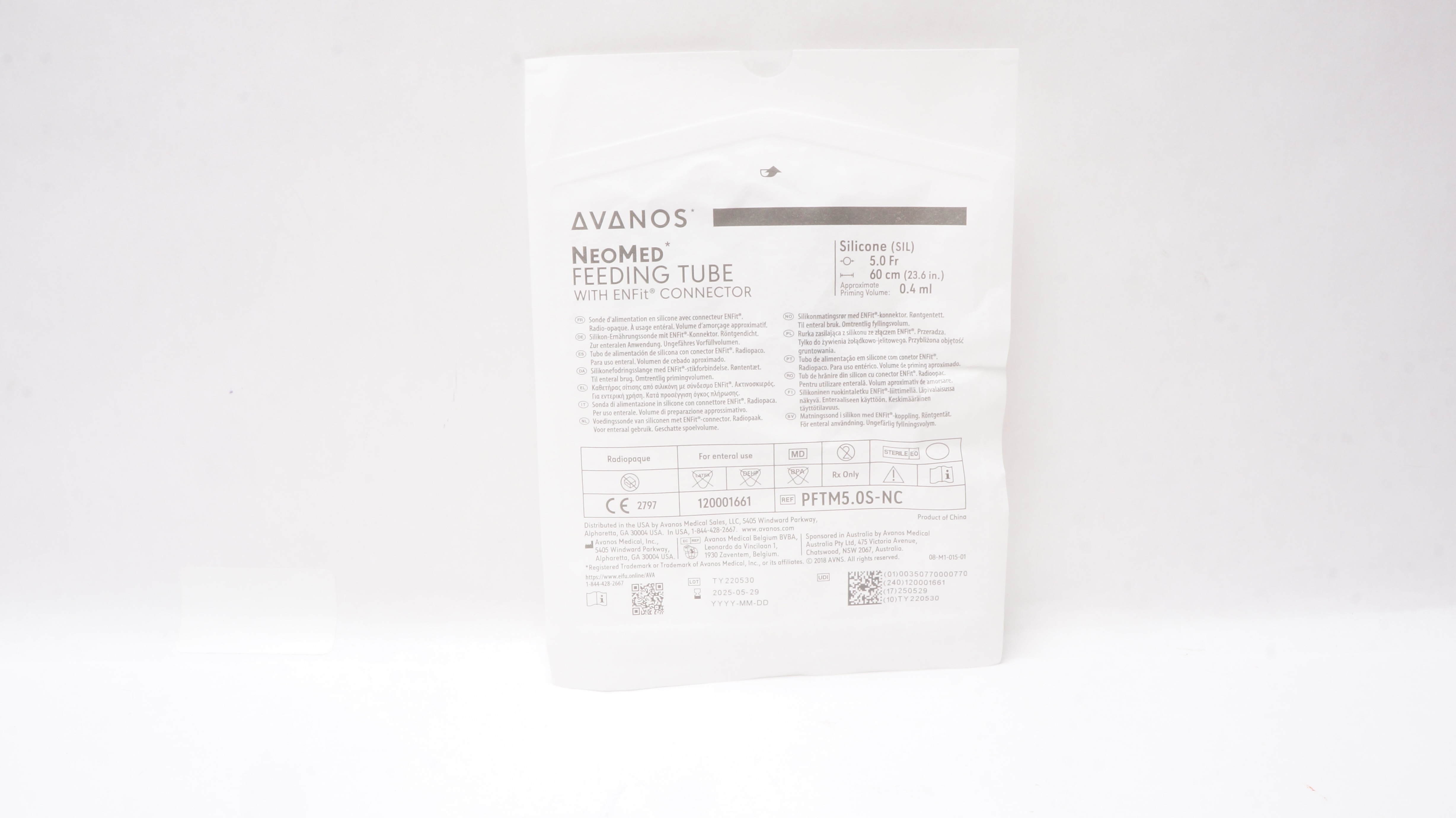Avanos PFTM5.0S-NC NeoMed Feeding Tube w/EnFit Connector 5.0Fr x 23.6inch 0.4ml