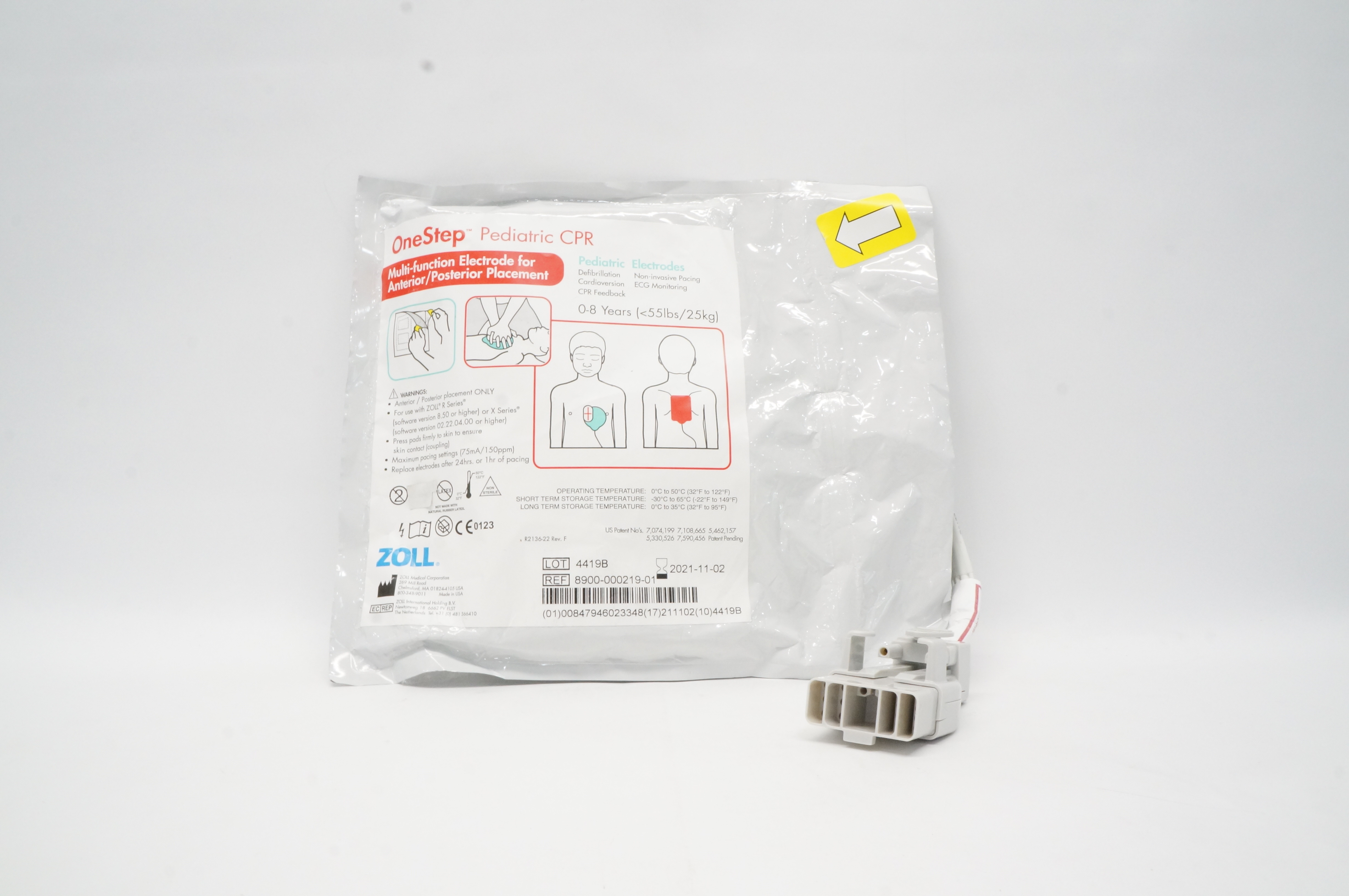 Zoll 8900-000219-01 OneStep Pediatric CPR Multi-Function Electrode 0-8 Years